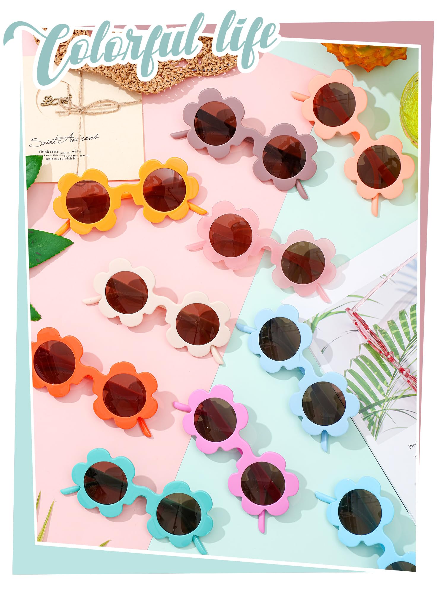 Kanayu Lot de 20 paires de lunettes de soleil d'été pour femme 14 cm Couleurs vives