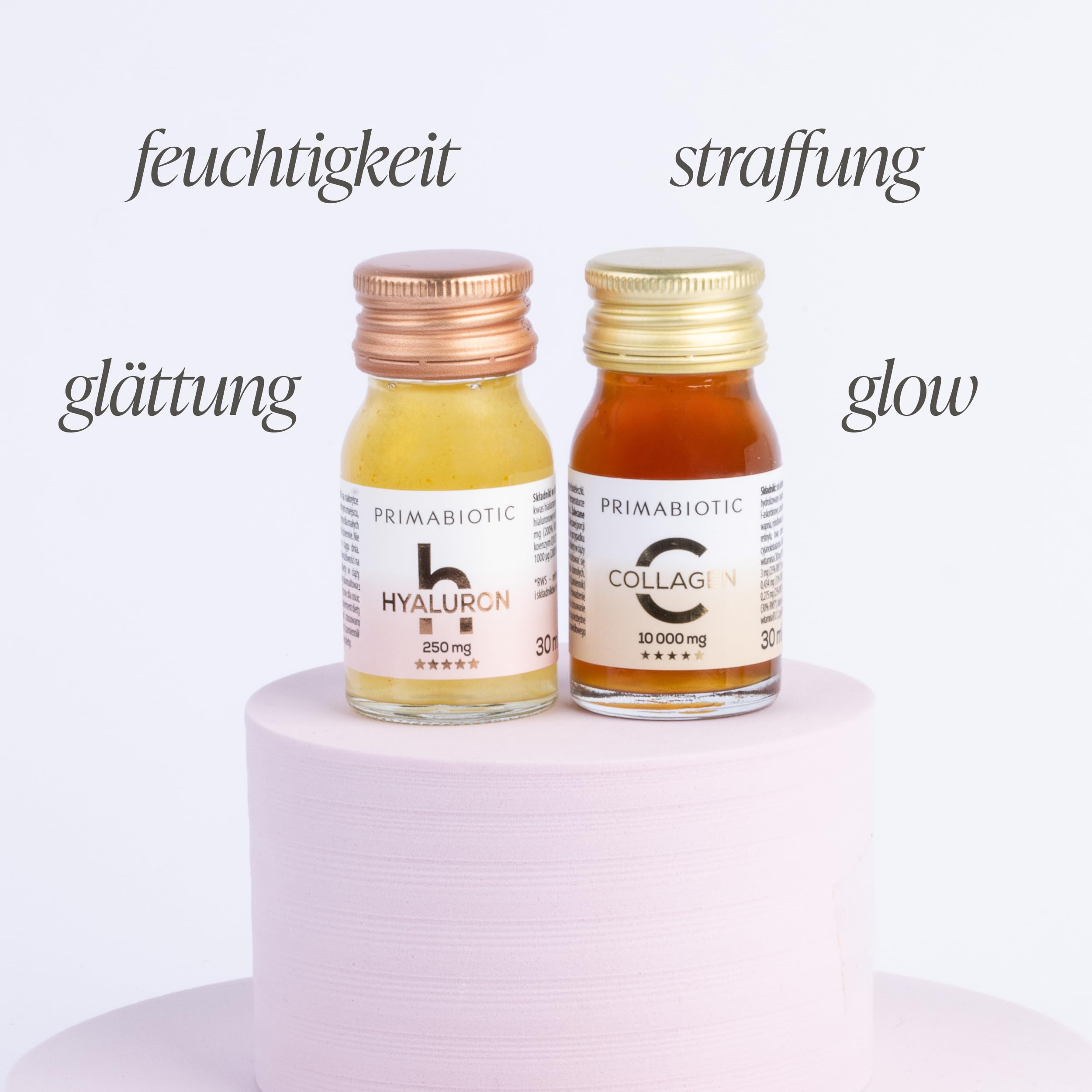 Kollagen Trinkampullen – Primabiotic Collagen Peptide 10000 mg | 30 Ampullen à 30 ml (900 ml + Hyaluronsäure Trinkampullen – Primabiotic Hyaluron 250 mg | 30 Shots à 30 ml (900 ml)