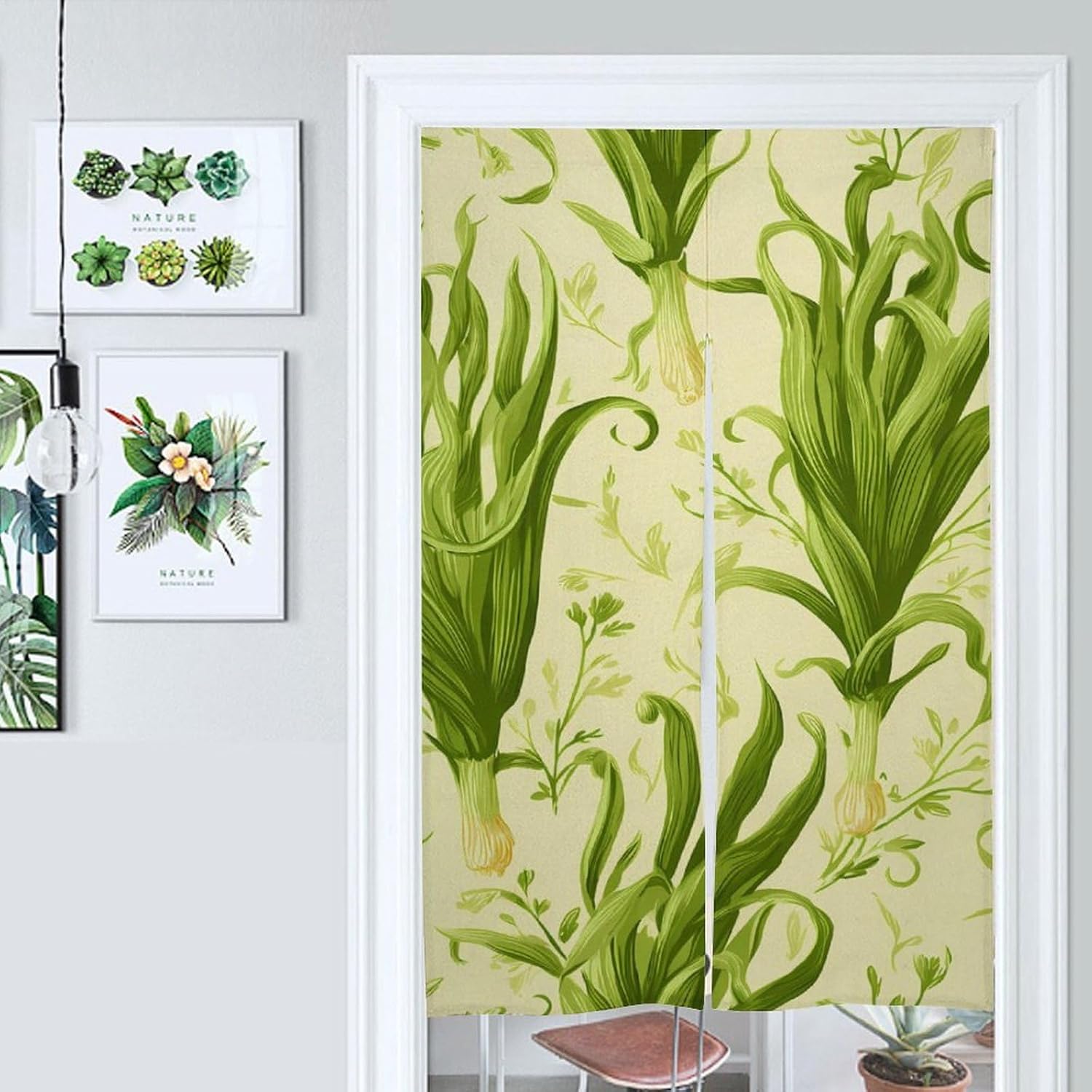 Leek Vegetable Doorway Curtain Insulated Room Divider Drapes | white linen,privacy curtains