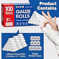 Vista 2 de AZEN Paquete de 100 Rollos de Vendas de Gasa, 3 pulgadas x 4.1 yardas, Suministros de Primeros Auxilios y Suministros Médicos Premium, Vendaje