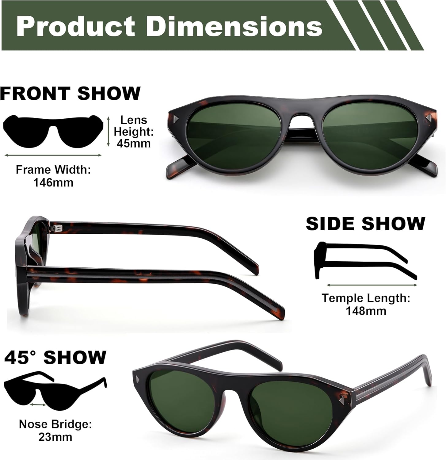 AZorb Retro Small Oval Cat Eye Sunglasses for Women Men, Narrow Vintage Flat Top Sun Glasses with UV400 Protection