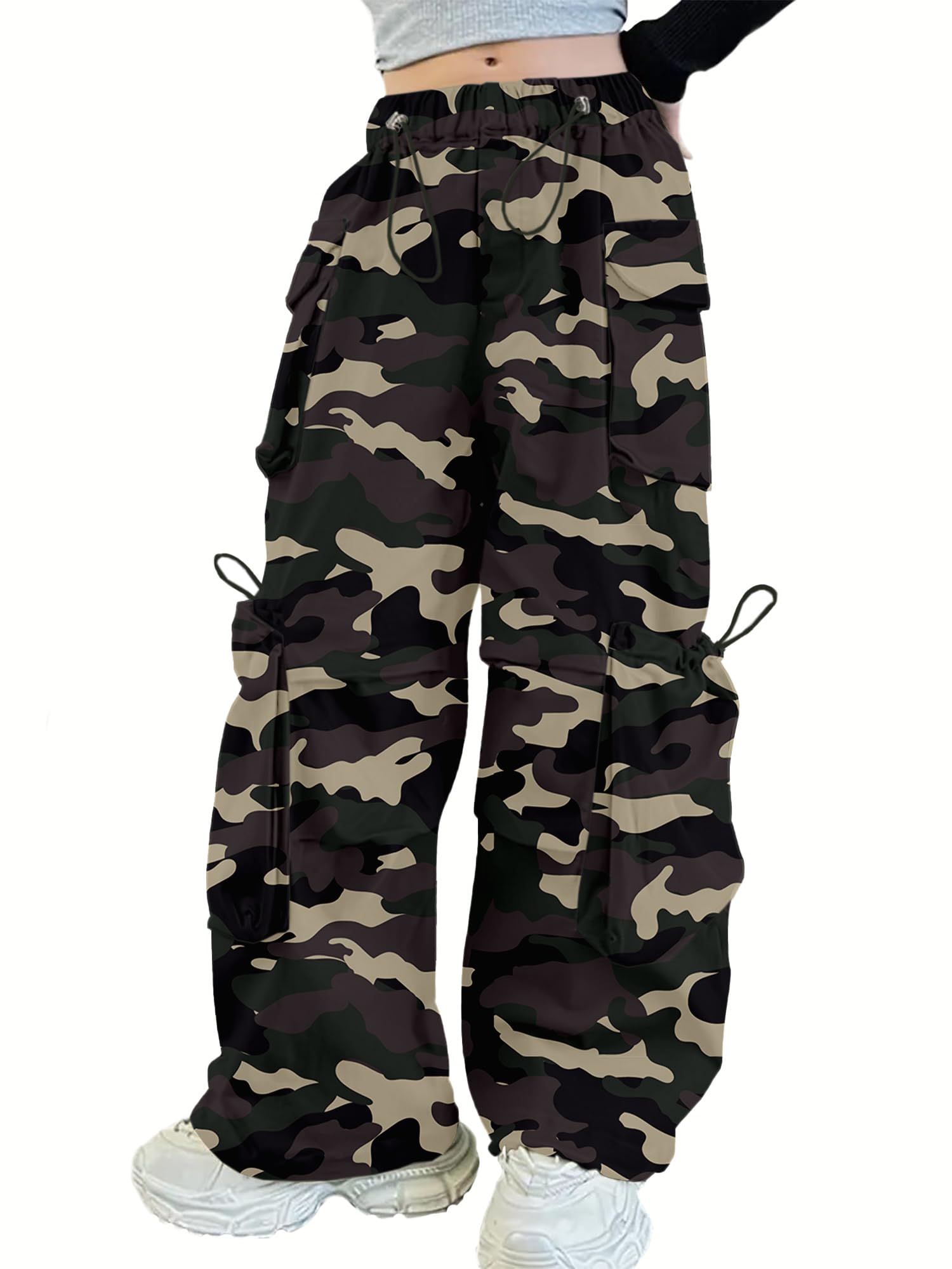 Girls Cargo Pants Wide-Leg Straight Streetwear, 6-14 Years