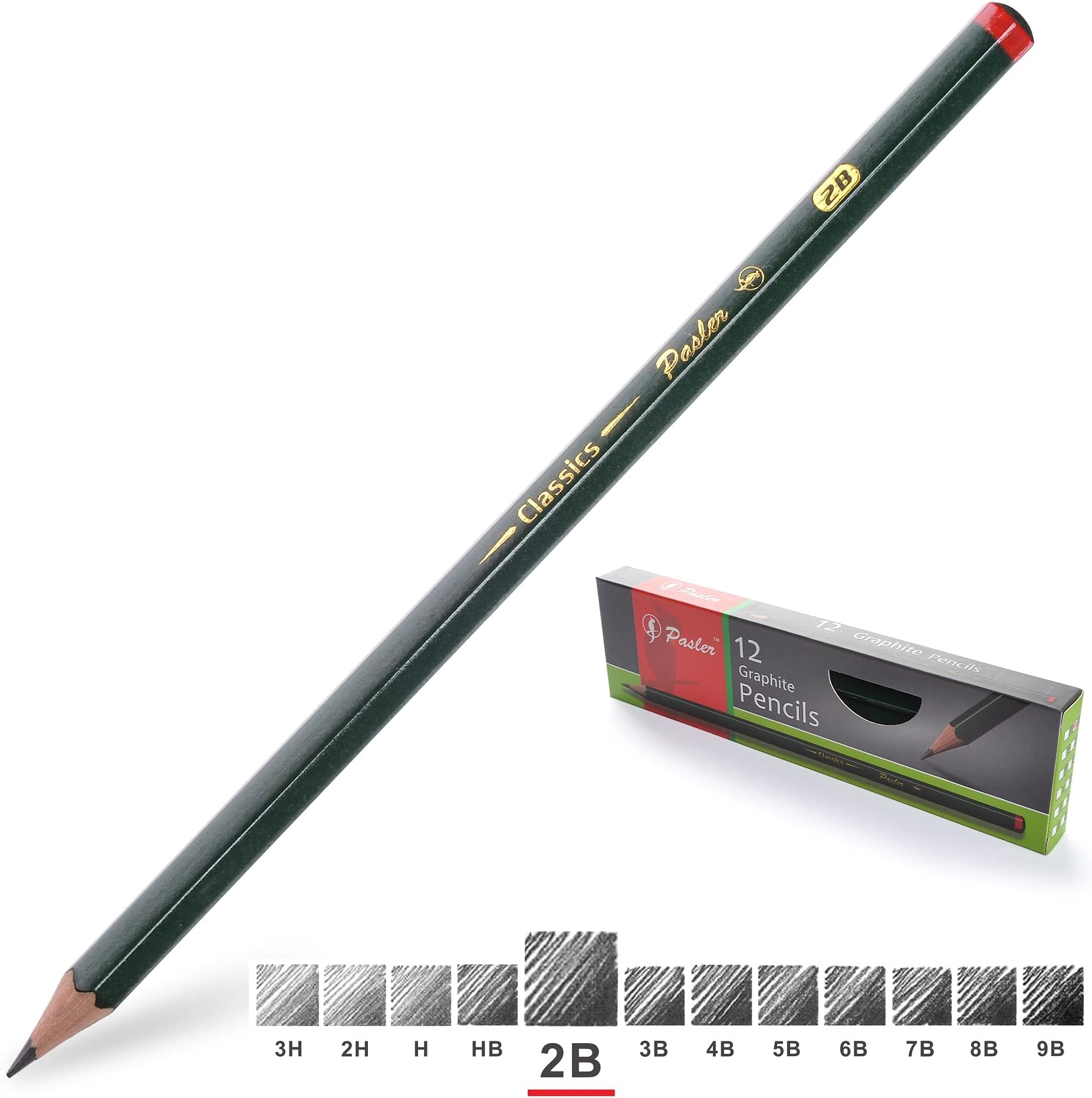 Pasler Professional Graphic Sketching Drawing Pencils 12 Count (2B)