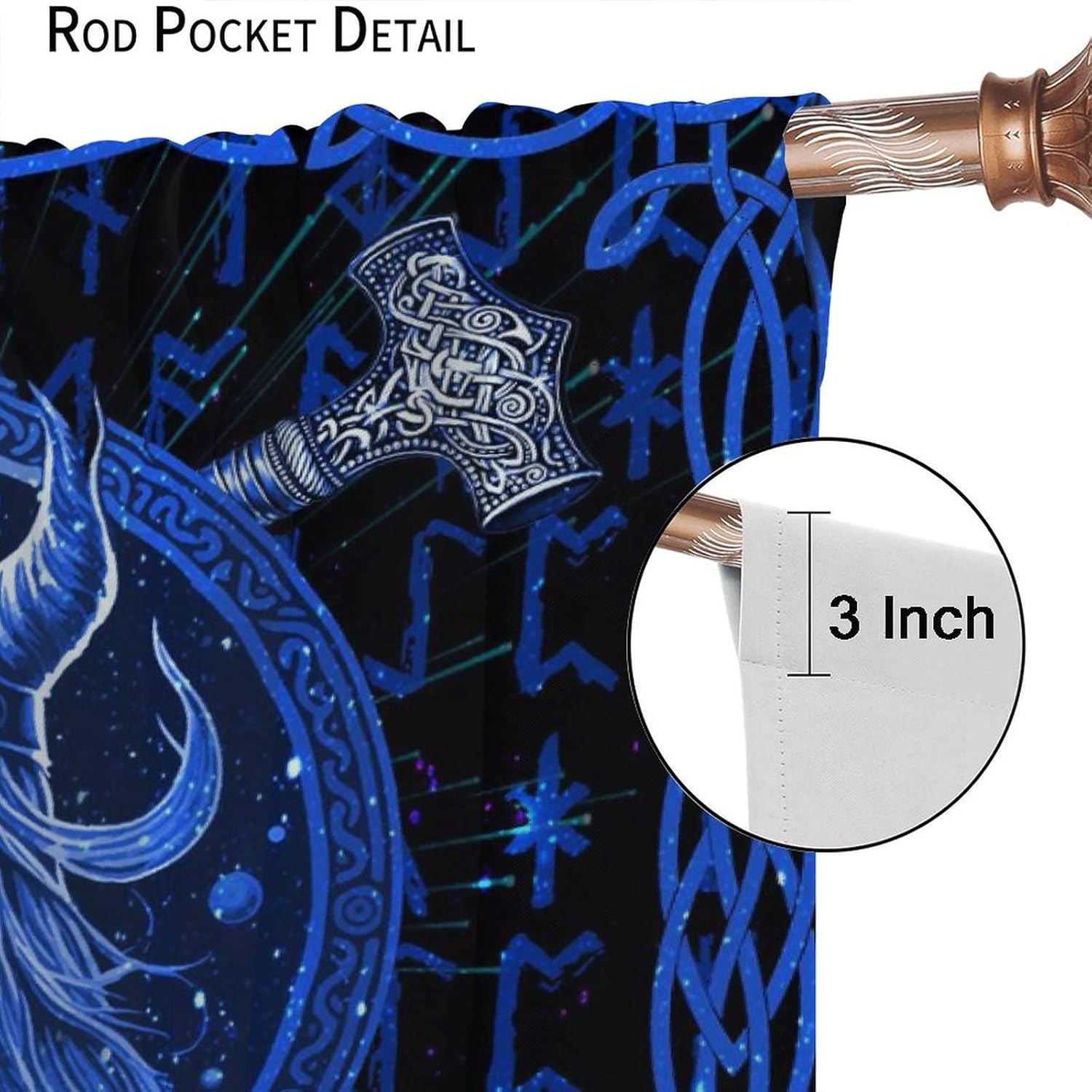 Abstract Viking Theme Blackout Curtains,Fantasy Galaxy Vikings Norse Mythology Design Window Drapes - Thermal Insulated and Noise Reduction,2 Panels 72L x 31.5W Room Darkening Curtains