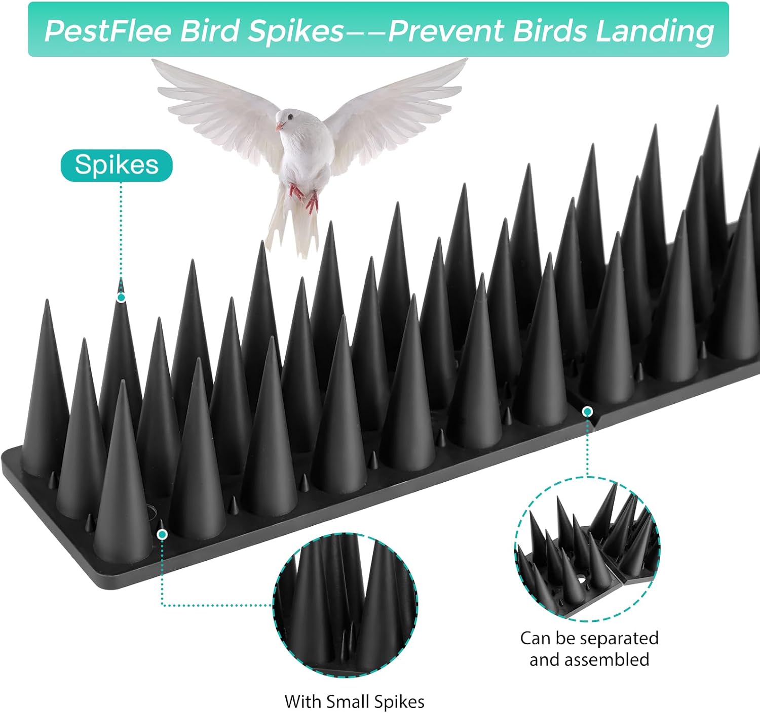 Bird Spikes, 20 Pack Pigeon Cat Squirrel Raccoon Animal Deterrent Spikes Anti-Climb for Outside Anti-Animal Defender Spikes to Keep Birds Away, Black