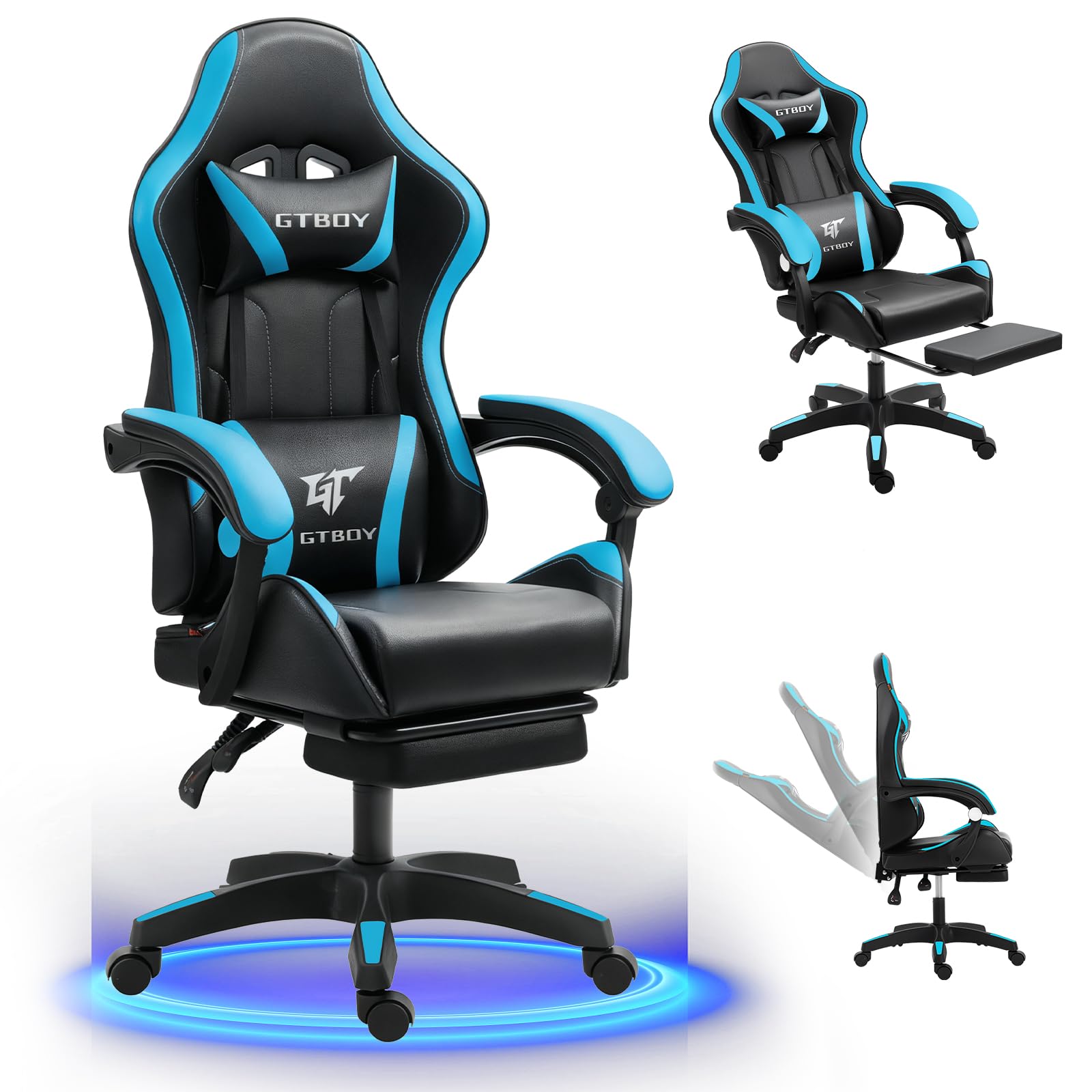 GTBoy ゲーミングチェア 椅子 デスクチェア  パソコンチェア 青と白 Amazon.co.jp: GTBoy ゲーミングチェア オットマン付き 座り心地最高