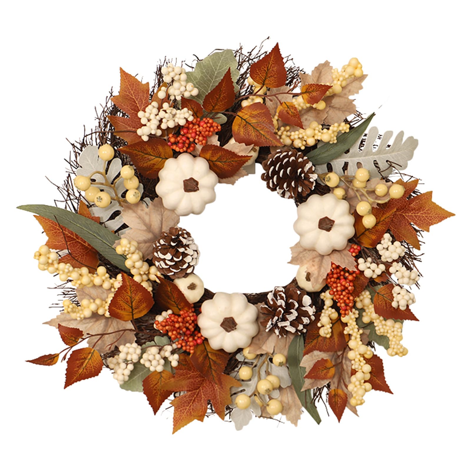 Chyoung 45Cm Pumpkin Leaf Wreath C Autumn Wreaths For Front Door, Autumn Door Wreath Fall Decor Eucalyptus Wreath With Maple Leaf, Berries Pumpkins Wreath 20Inch For Thanksgiving Farmhouse Indoor Outdoor Home Decoration