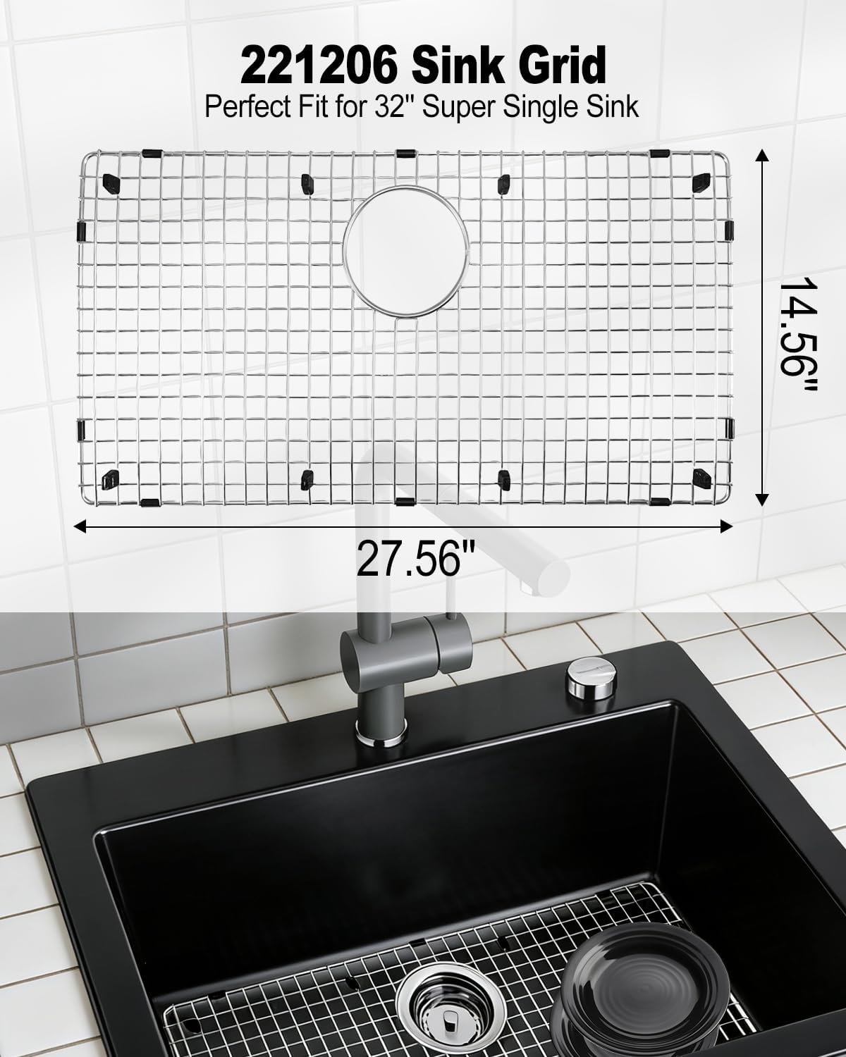 221206 Sink Grid Only Fit for 32" Blanco Precis Super Single, 27.6" X 14.6" Kitchen Sinks Protector Grid, 304 Stainless Steel Kitchen Sink Grate