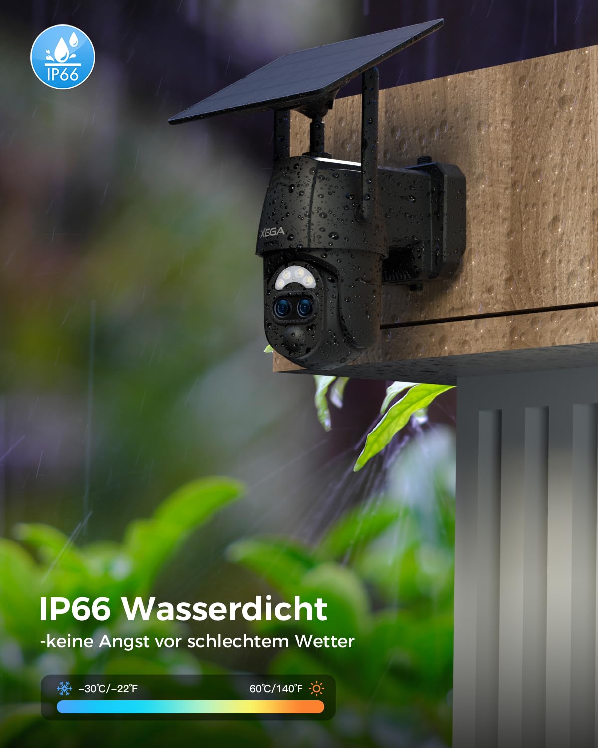Xega Überwachungskamera Aussen Solar mit Dual-Objektiv【12X Hybrid-Zoom】 2K Kabellos WLAN Kamera Outdoor 8000MAh, AI Human Detection, 0,2s Alarm, Farbnachtsicht, 2-Wege-Audio, 2,4GHz WLAN, TF/Cloud