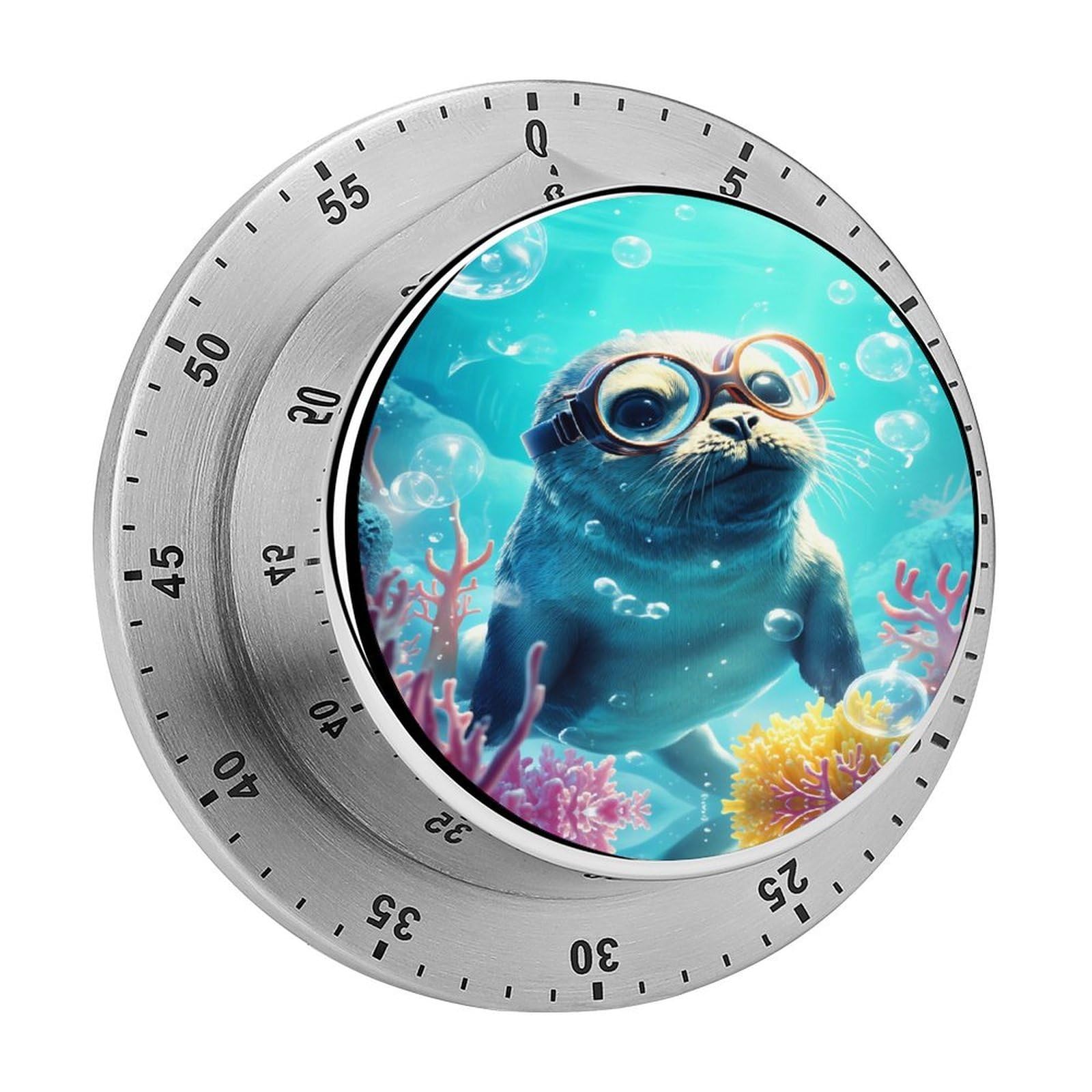 Baby Seal with Goggles Underwater 60 Minute Wind Up Timer,Visual Mechanical Magnetic Timer with Loud Alarm for Kitchen