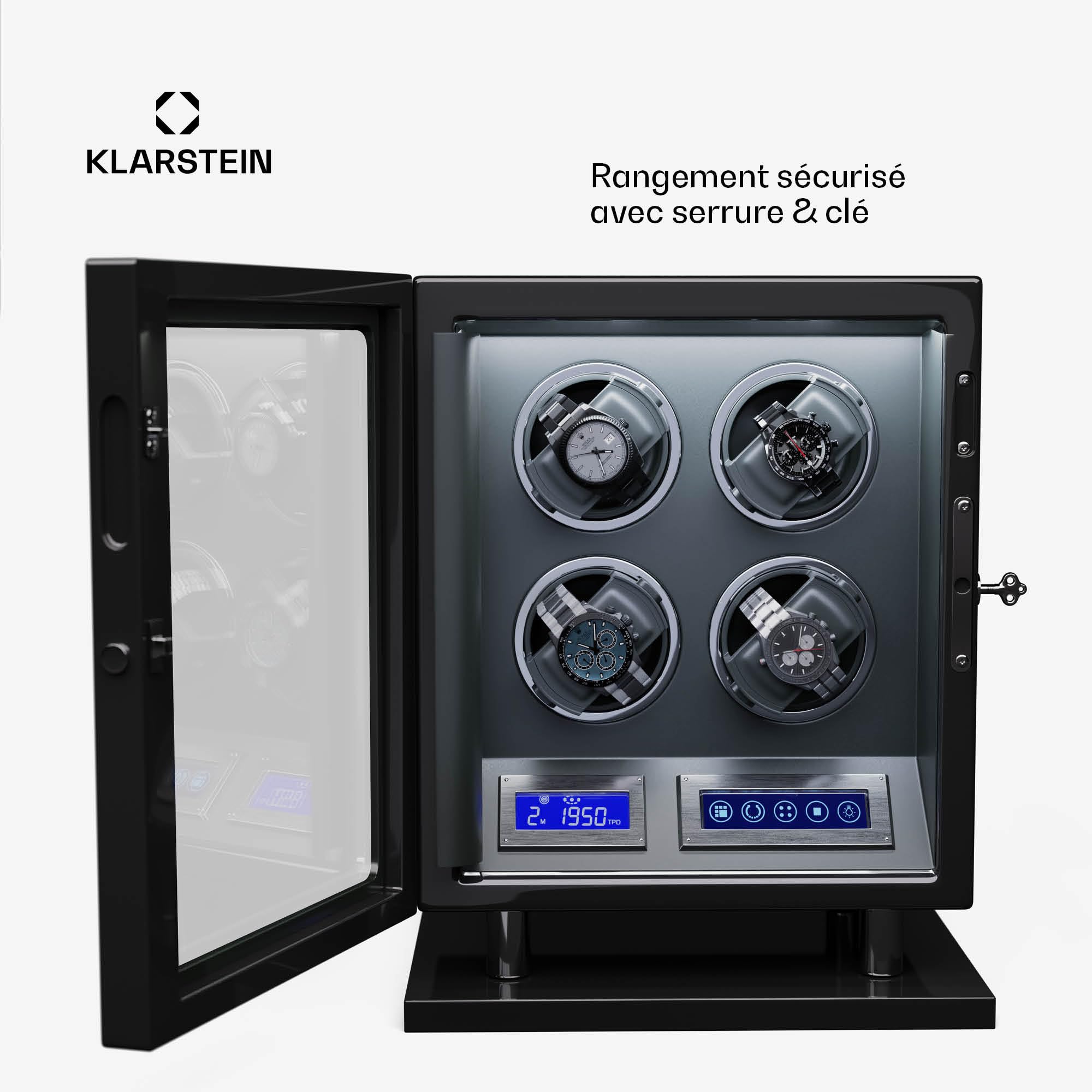 KLARSTEIN Remontoir Automatique pour Montres, boîte à Montre Homme et Femme, vitrine en Acrylique, Ultra-Silencieux, 5 réglages TPD, 3 Modes de Rotation