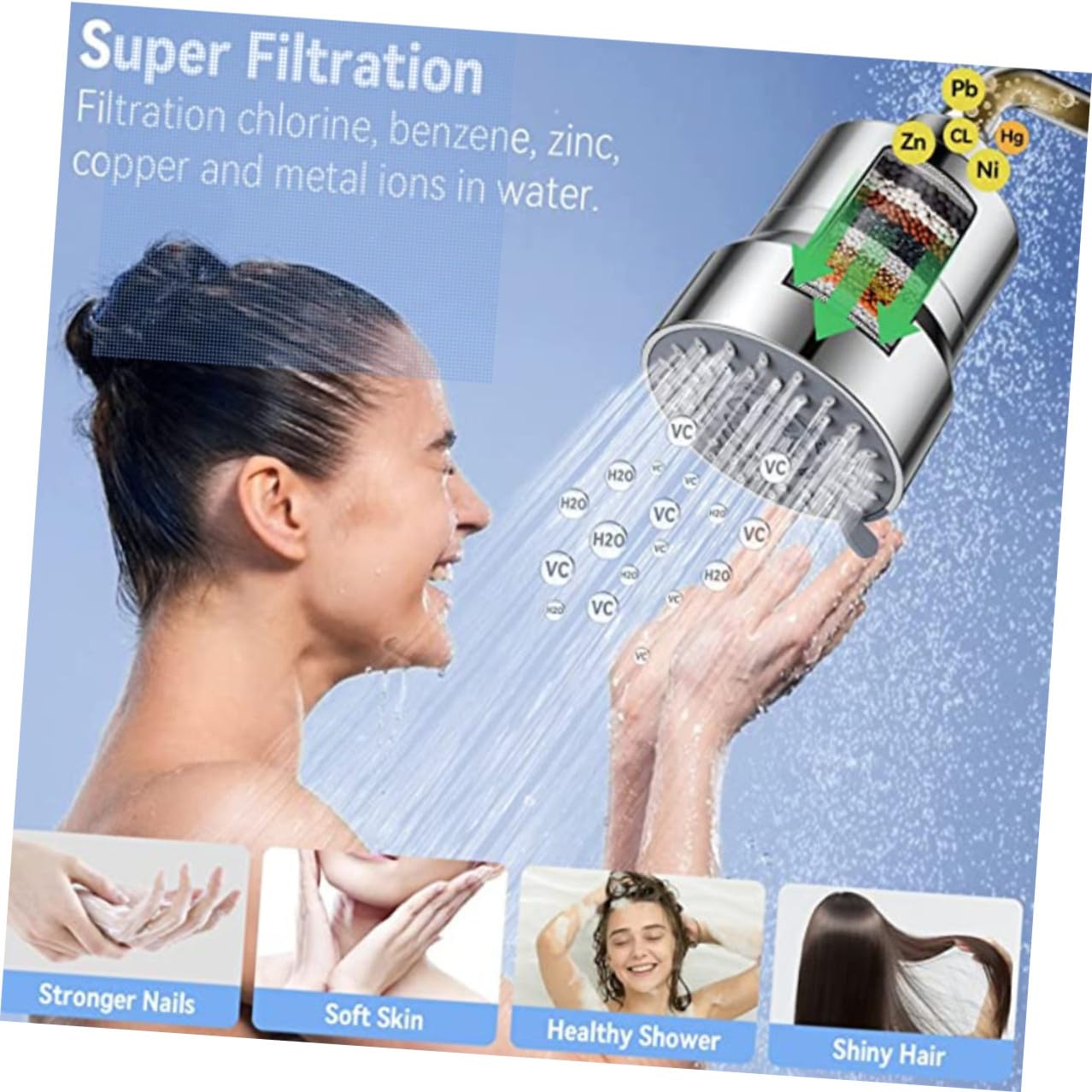 Duschkopf Wasserfilter Silber aus Abs und Metall für Dusche