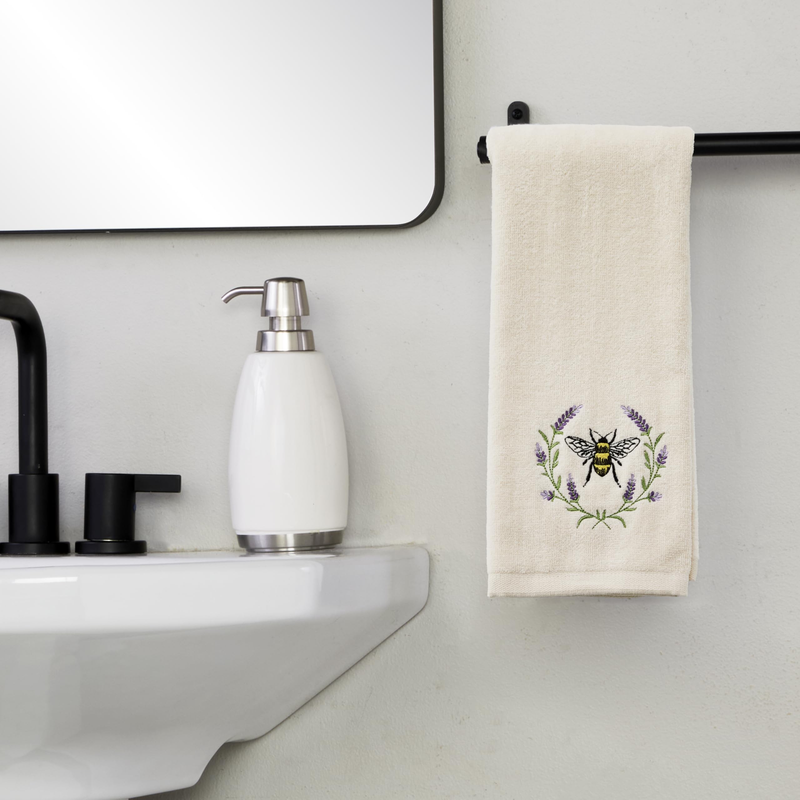 SKL Home Bee Lavender 100% bawełna haftowany 2 szt. zestaw ręczników do rąk, dekoracyjny do wanny/kuchni/baru i na prezent, naturalny