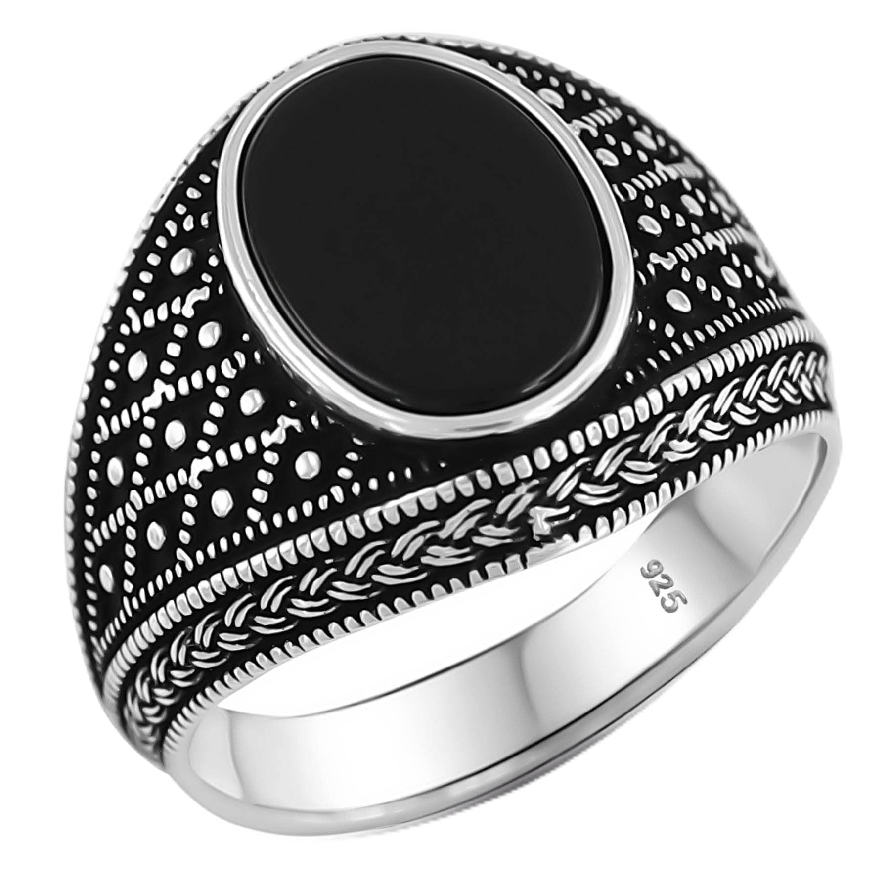Turkish Handmade Ottoman 925 Sterling Silver Onyx Stone Men's Ring Gift for Him