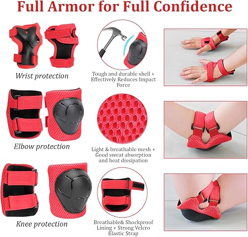 Miniatura 10 de KAMUGO Casco ajustable para niños, con equipo de protección deportiva, rodilleras, coderas, muñequeras para niños de 2 a 8 años de edad, para