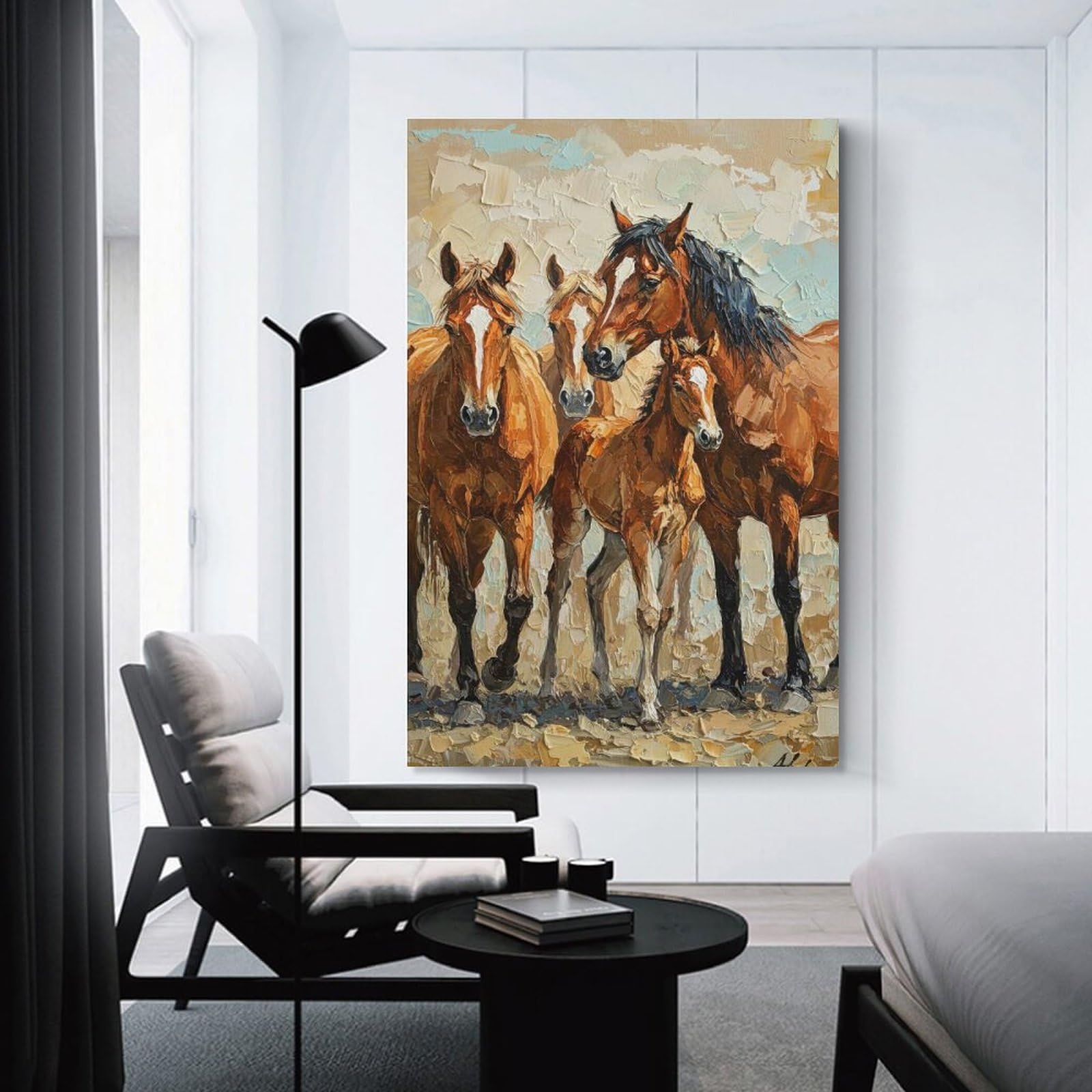 Junmoney Horses Painting Family Portrait Wall Picture Print 24x36inch(60x90cm), for Bedroom Decor, Cosy Corners Or Studios, Home Artwork with A Soft Interior Feel