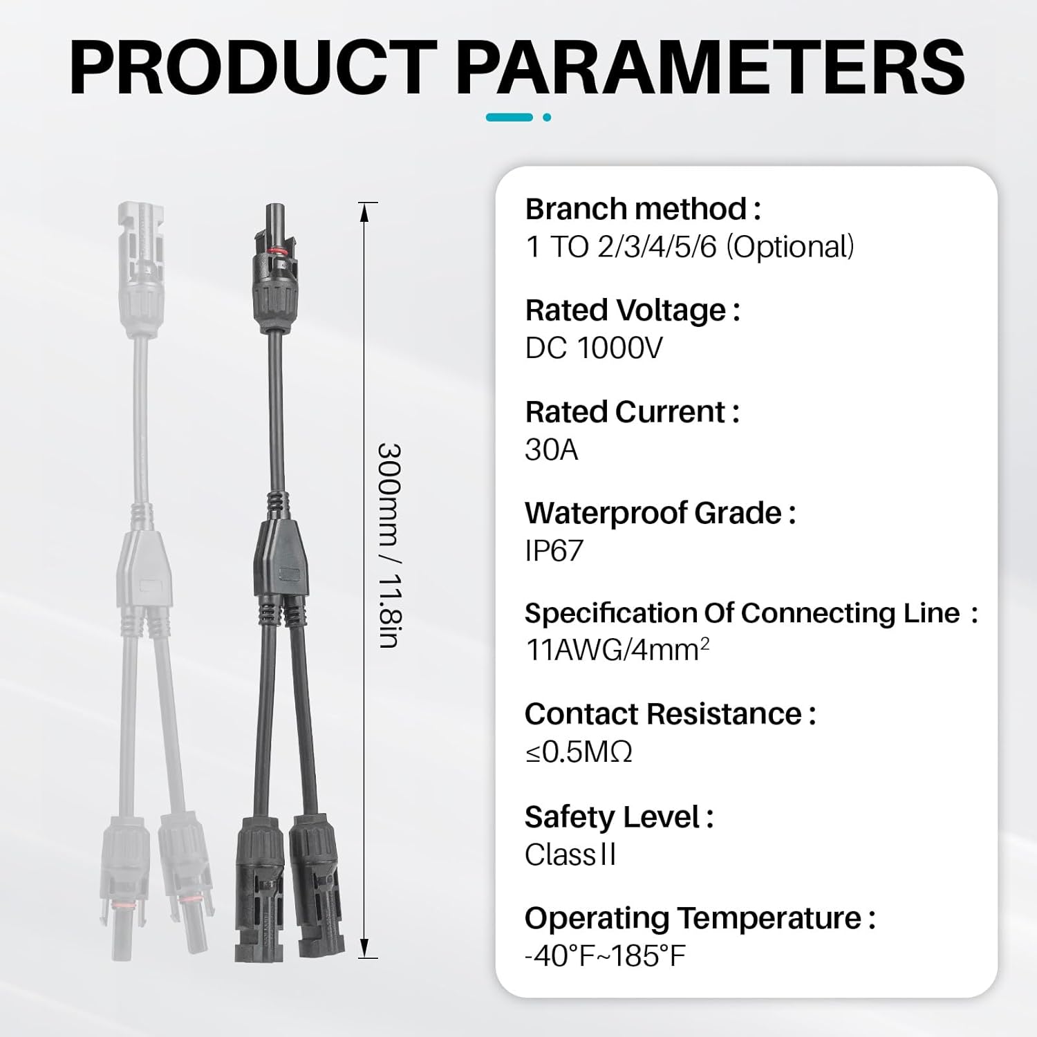 Solar Panel Connector 5 Pair 2 to 1 Y Branch Parallel Adapter, 30A 1000V 10AWG Tool-Free IP67 Waterproof Cable for Solar Panels (Y Branch, 2to1(5Pairs))