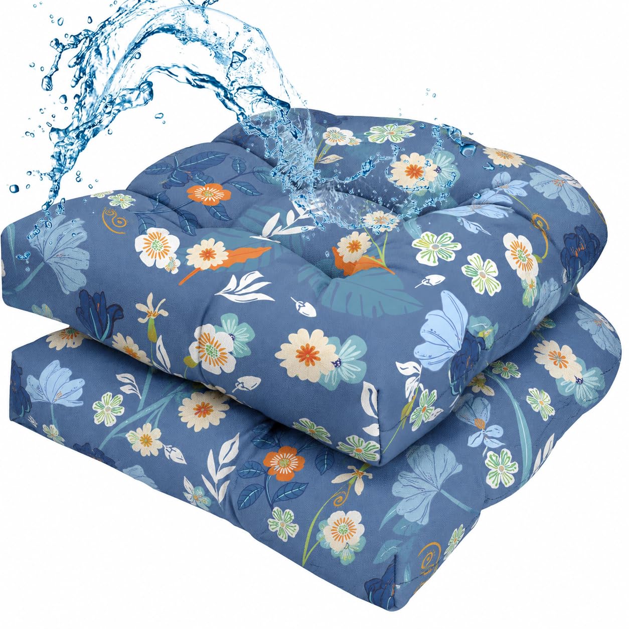widesmile Garden Rattan Chair Seat Pads Cushions Replacement, Blue Floral — image 1