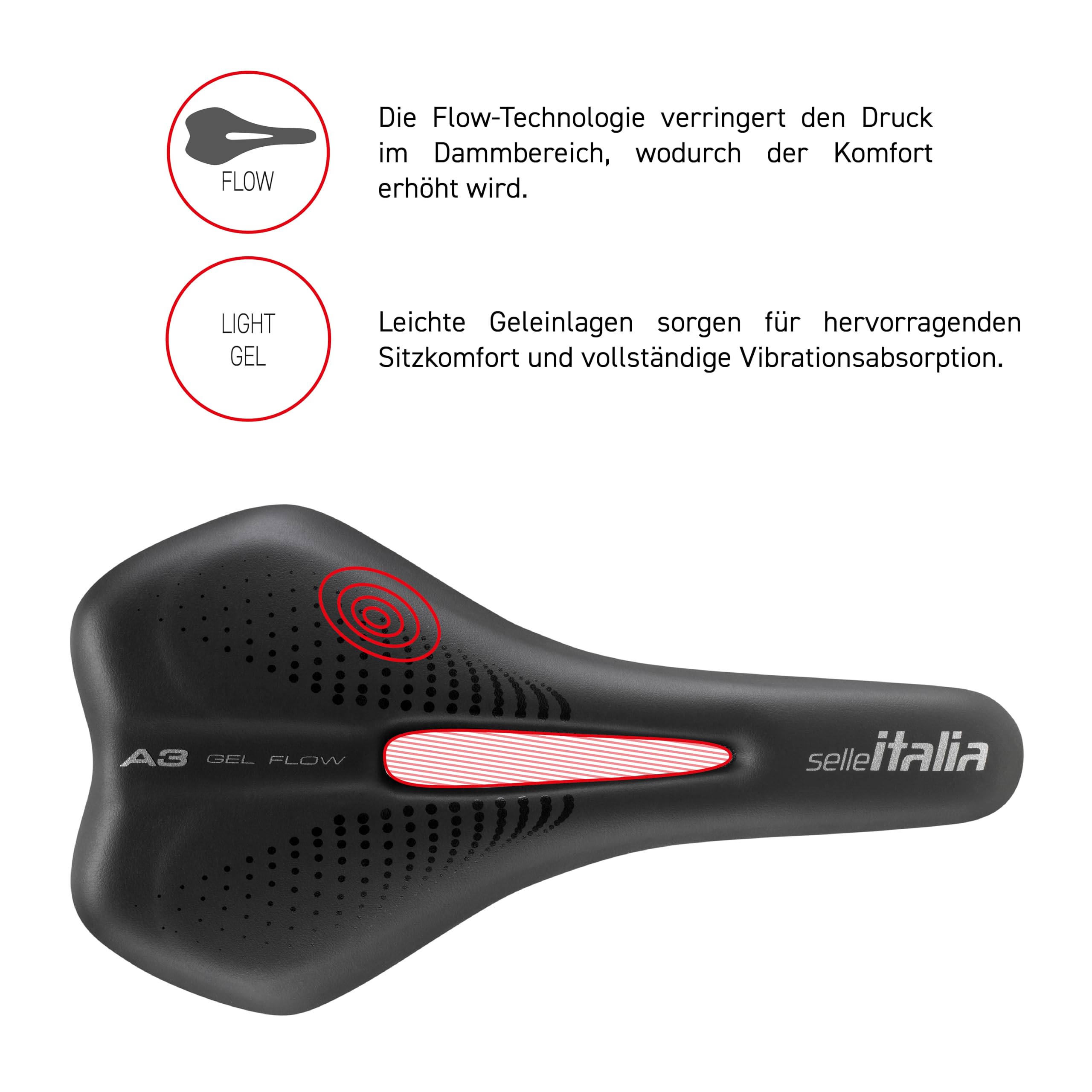 Selle Italia A3 - Fahrradsattel, komfortabel mit Gel, anatomische Aussparung, wasserdicht und für alle Fahrradtypen geeignet - Schwarz