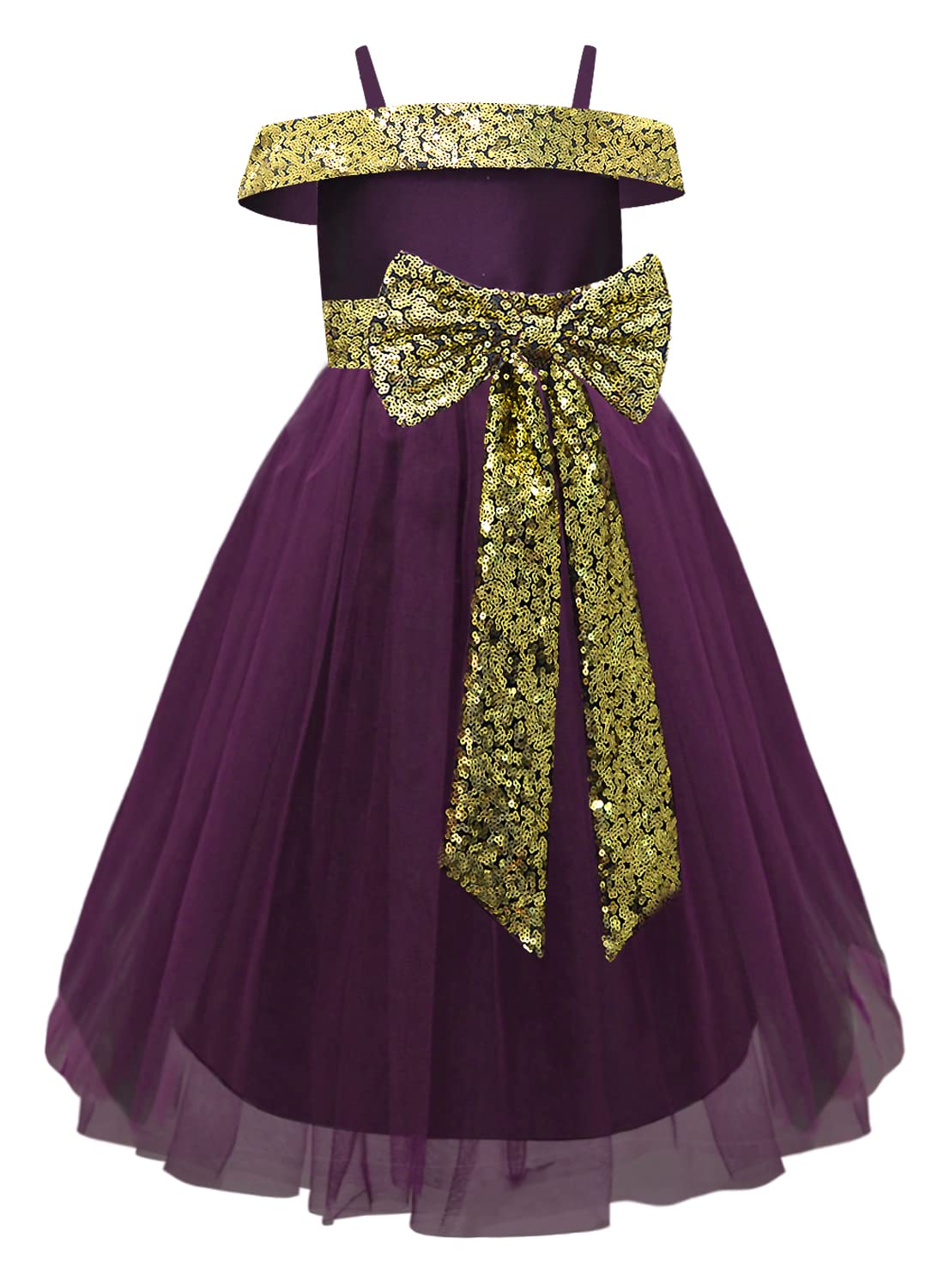 A.T.U.N. (All Things UBER Nice) Girls Fit and Flare Off-Shoulder Tulle Gown Calf Length Special Occasion Party Dress