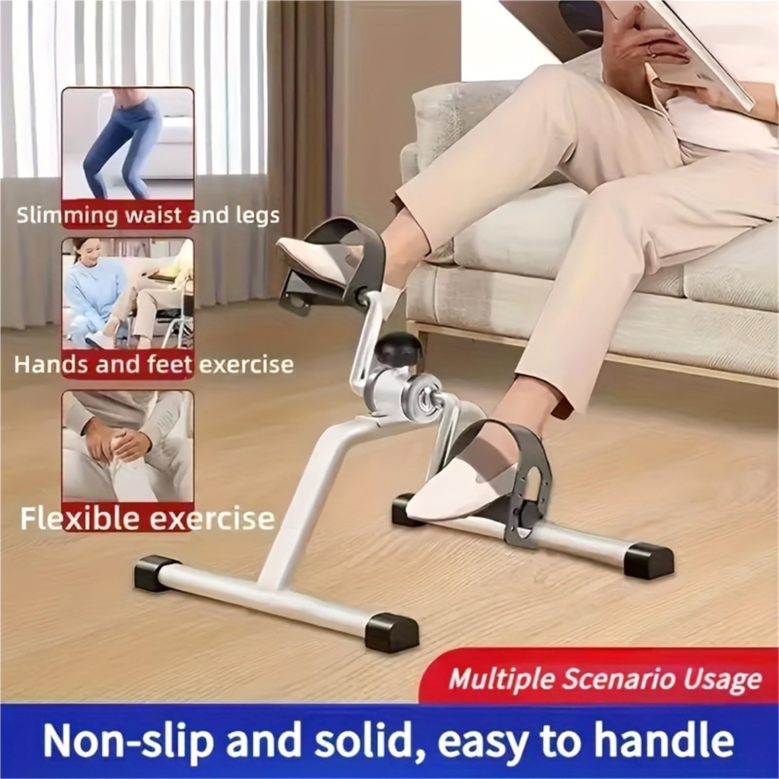Mini Bicicleta EstáTica Bicicleta estática plegable ajustable: equipo de ejercicios for el hogar, estructura resistente, pedales engrosados ​​y plataforma estable for los pies, color blanco