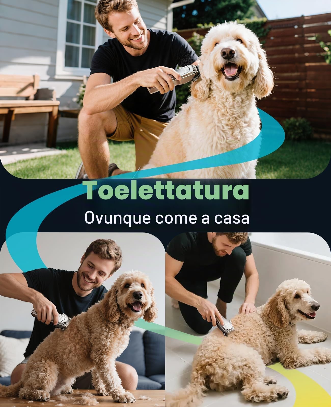 oneisall Tosatrice per cani per toelettatura di peli spessi, kit per la toelettatura dei cani a basso rumore con lama in acciaio inossidabile, rasoio impermeabile per cani spessi/opachi/annodati/fini