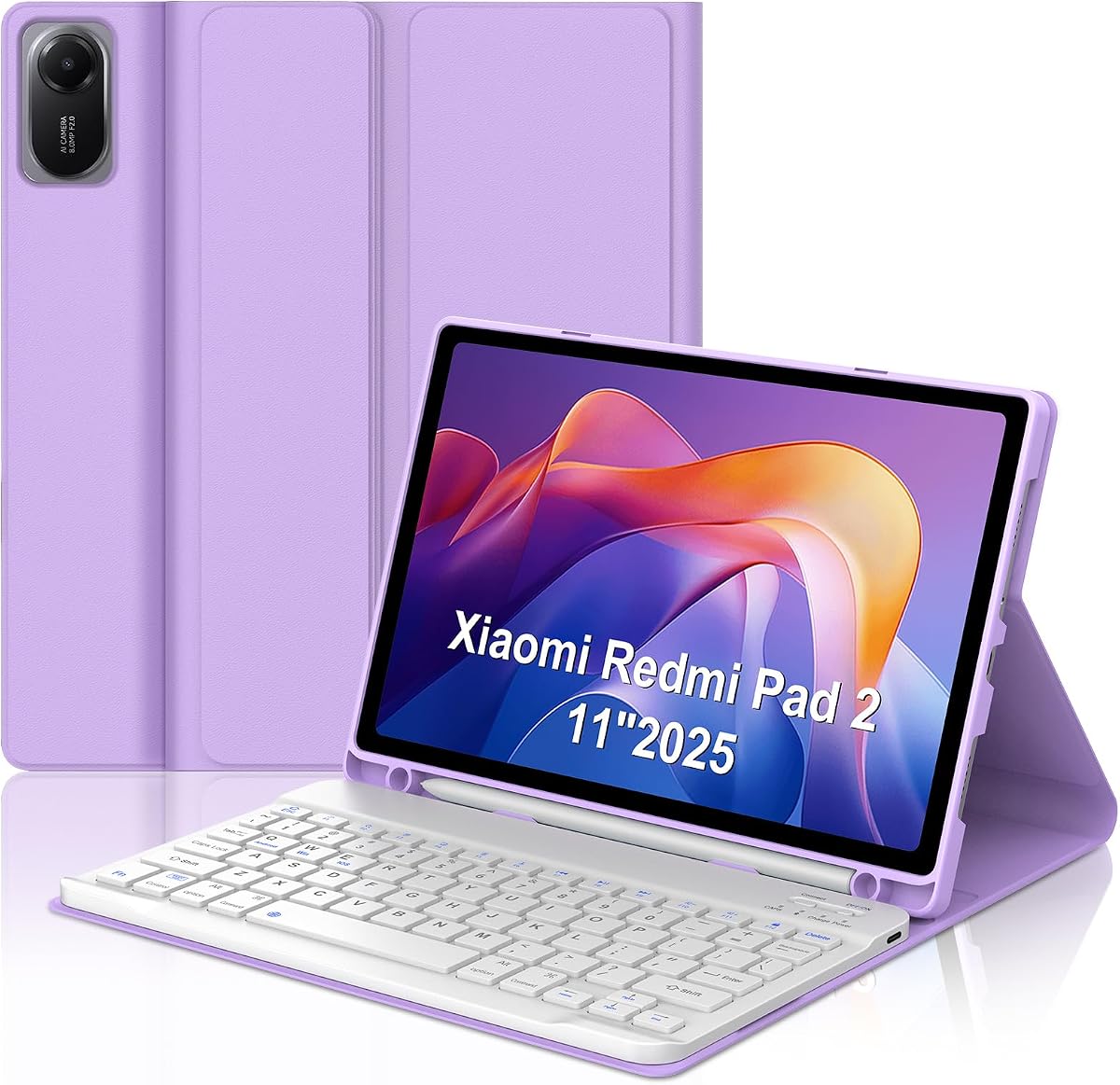 Keyboard Case for Xiaomi Redmi Pad 2 11 inch 2025, Light Purple | Magnetic, Detachable Wireless, Multi-Angle, S Pen Holder, Slim and Lightweight, PU Protection, Rechargeable, Auto Sleep/Wake