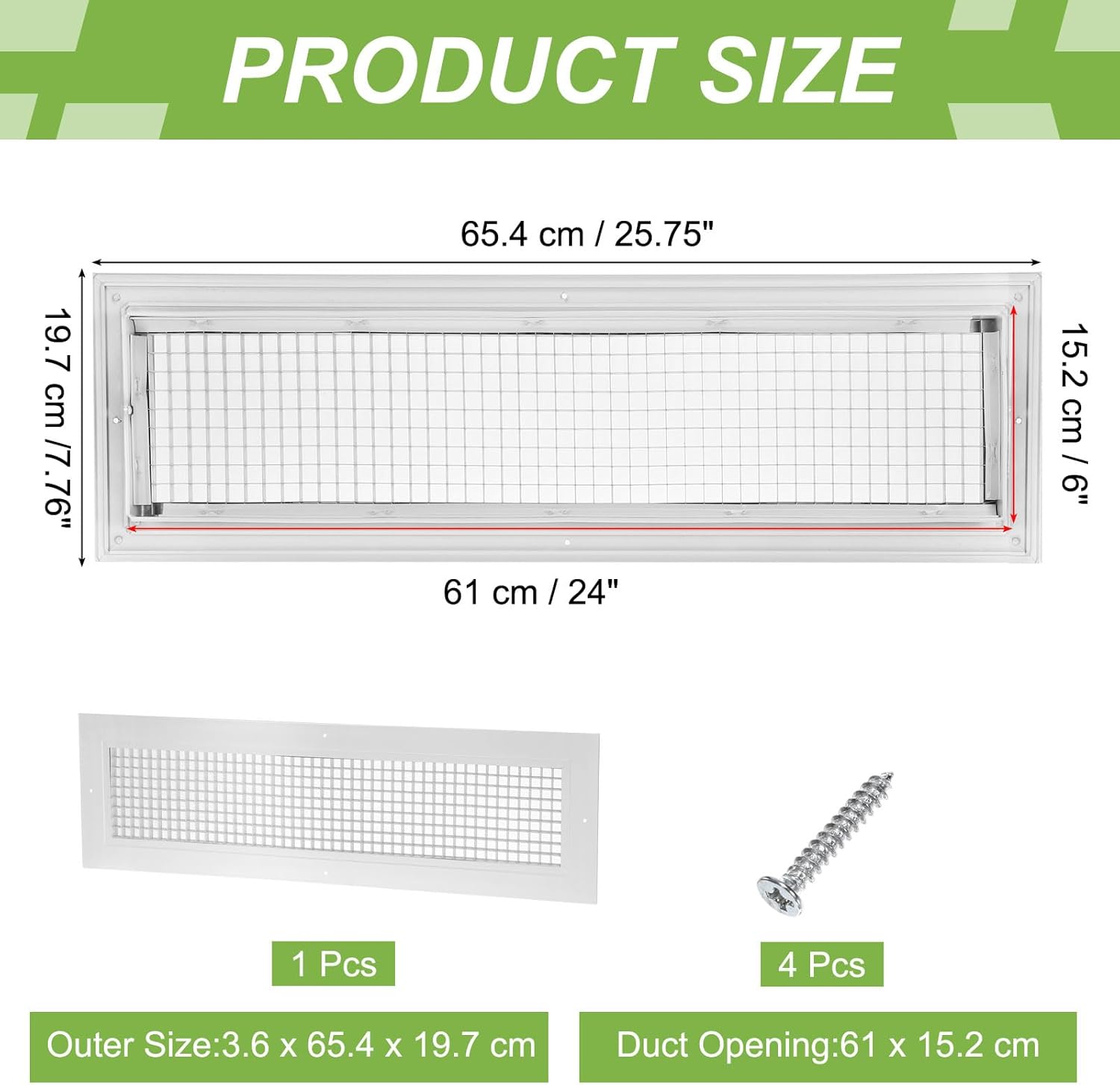 PATIKIL 24" x 6" Duct Opening Vent Cover for Wall White - Outer Size: 25.7" x 11.7" 24" x 6" Duct Size(25.7" x 11.7" Outer Size)