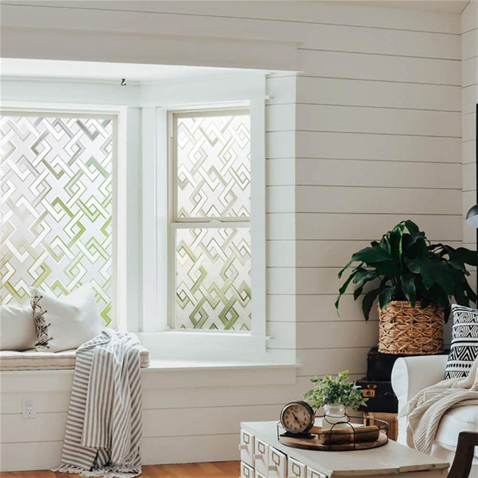 Lifup Frosted Glass Window Film, Decorative Window Privacy Film, Stained Glass Window Sticker, Sun Blocking Static Clings Window Clings for Home Bathroom Chevron Pattern 4 23.6 x 236 Inch