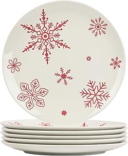 Ollieroo 6 Pieces Ceramic Christmas Dinner Plates Set, 10.5 Inch White R...