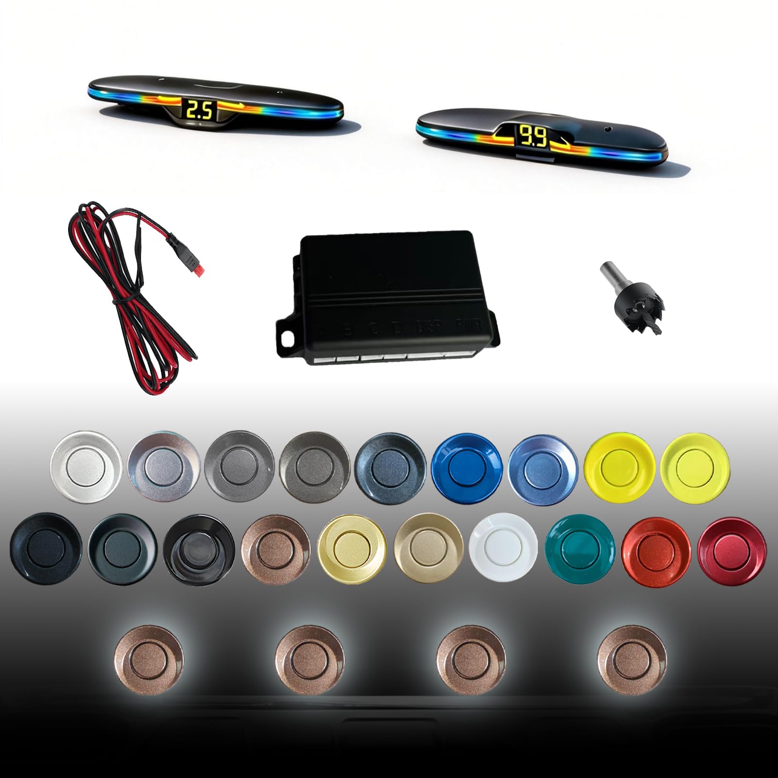 Parking Sensor kit New Feature Rear with Selectable Distance in Feet, Bidirectional Display Options, and Customizable Numeric Orientation and There are 20 Color Probes to Choose from(Brown)