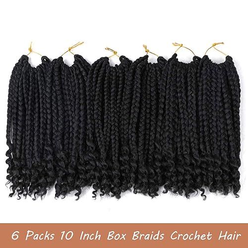 Miniatura 3 de Paquete de 6 trenzas de ganchillo con extremos rizados, trenzas de ganchillo de 10 pulgadas, trenzas bohemias de ganchillo para mujeres negras (1B,
