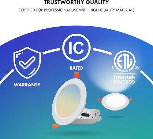 Miniatura 7 de Iluminación empotrada de 6 pulgadas, incluye sierra perforadora, paquete de 12 unidades de 6 pulgadas 5CCT ultrafina, luz de techo LED, luces LED de