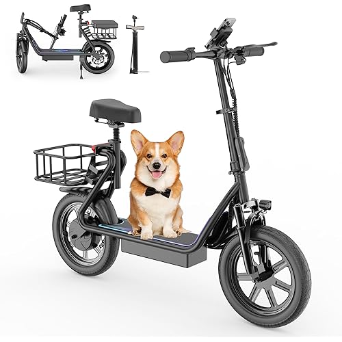VOLPAM Electric Scooter Adults, Foldable E-Scooter for Adults, 500W Motor, 22 MPH Speed, 27 Mile Range, 14" Tires, Electric Kick Scooter with Seat, Dual/Braking System