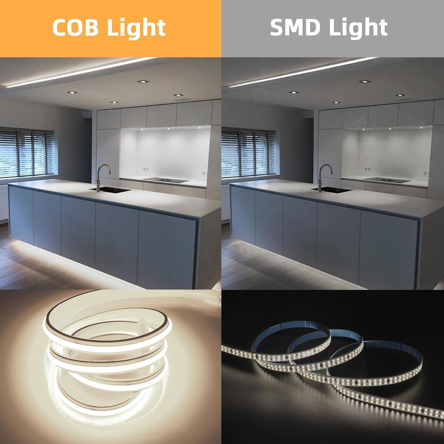 Outdoor LED Strip Lights 16.4 Foot Adhesive Tape Lights IP67 Waterproof Rope Light AC 110V 120V 5 Meters Hardwired Lighting Cold White 6000K 240LEDs/m for Under Kitchen Bedroom Decor