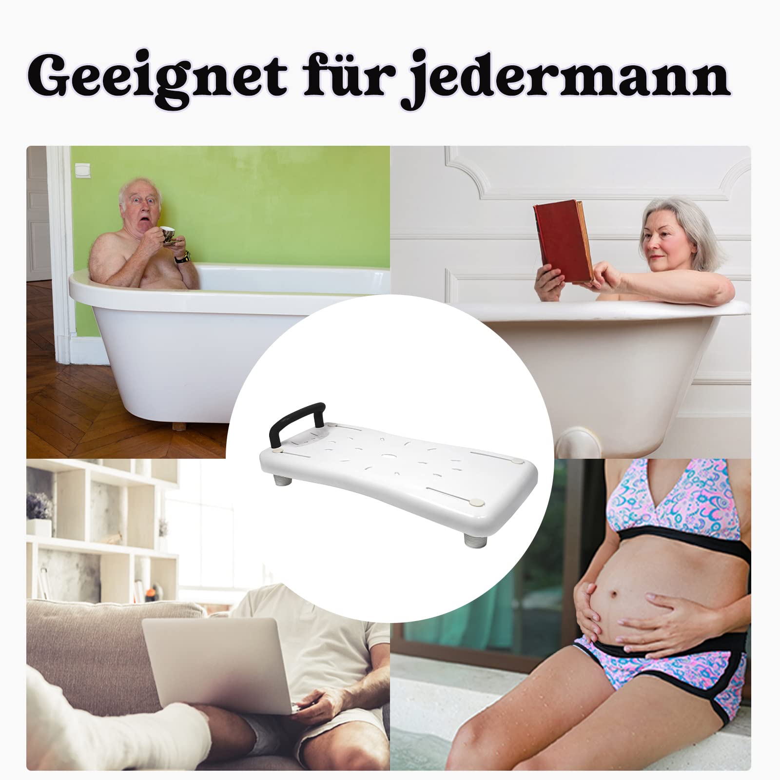 HENGMEI Badewannensitz Senioren, Badewannenbrett Badewannen Einstiegshilfe, Einstellbar Plastik Sitz Bath Erwachsene, Duschbrett für Badewanne mit Seifenablage und Haltegriff, Schwarz Griff