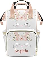 Vista 1 de Pink Bunny - Mochila para pañales con nombre, gran capacidad, multifunción, para mamá, papá, unisex, niño y niña, Diseño 1, Mochilas Daypack