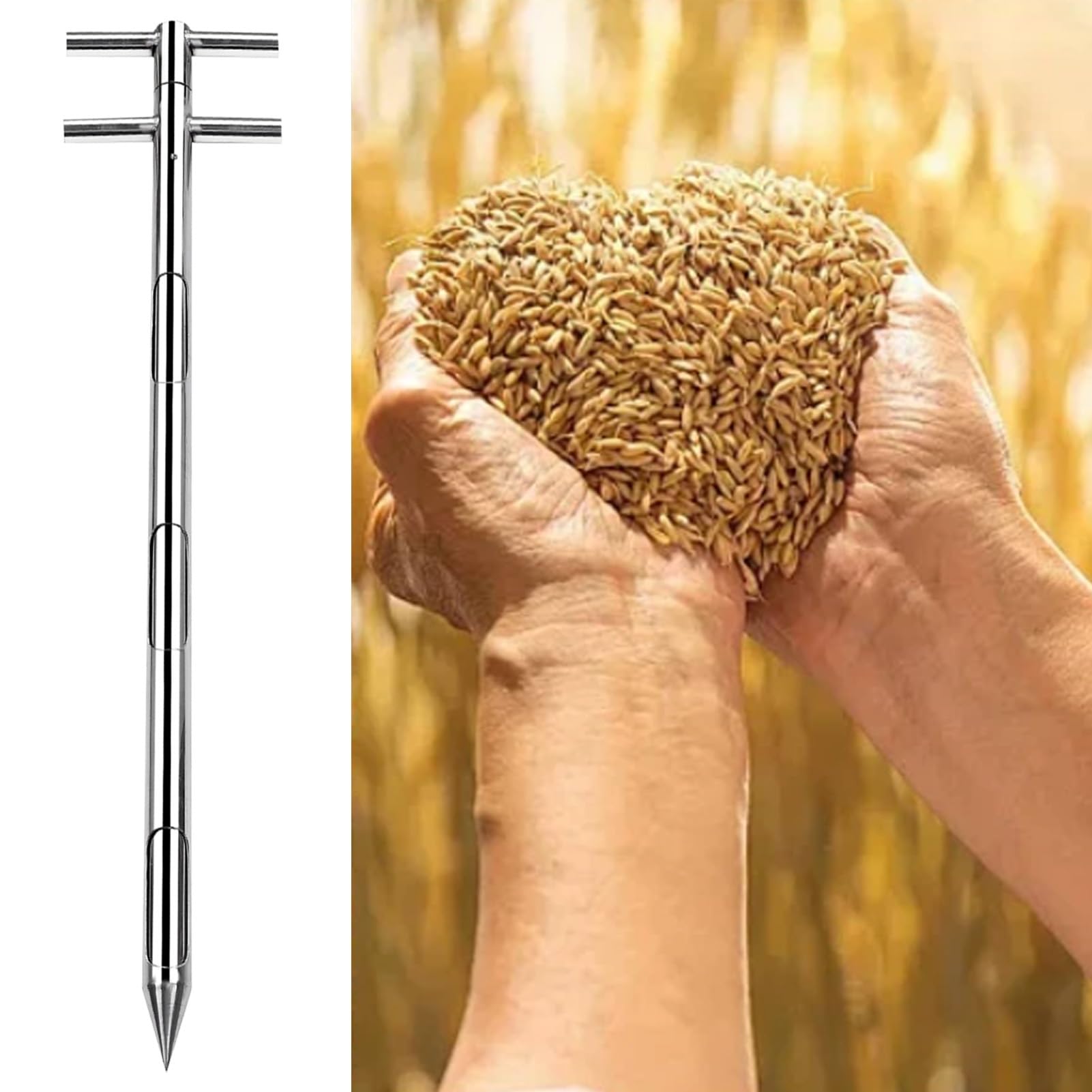 Muestra de sonda de grano largo, muestra de trigo portátil de triple zona para granja y alimentación, 1 m de longitud, 1.25 pulgadas de diámetro, tubo de muestreo de doble mango para frijoles y
