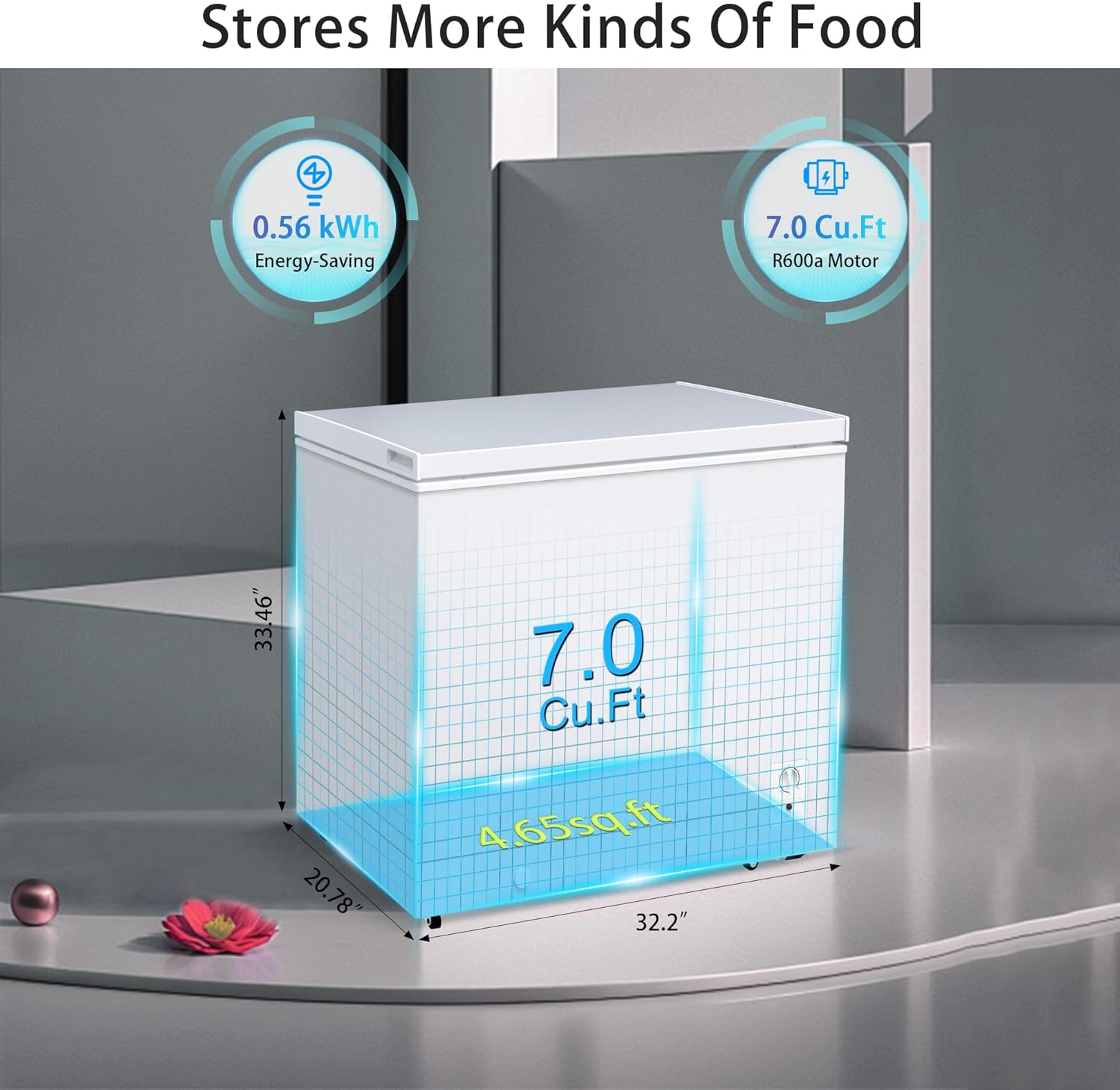 7.0 Cu.ft Chest Freezer, Top Open Door Deep Freezer with 8 Adjustable Thermostat (-11.2°F to 10.4°F), Compact Freezer with Removable Basket for Home/Garage/Office, White