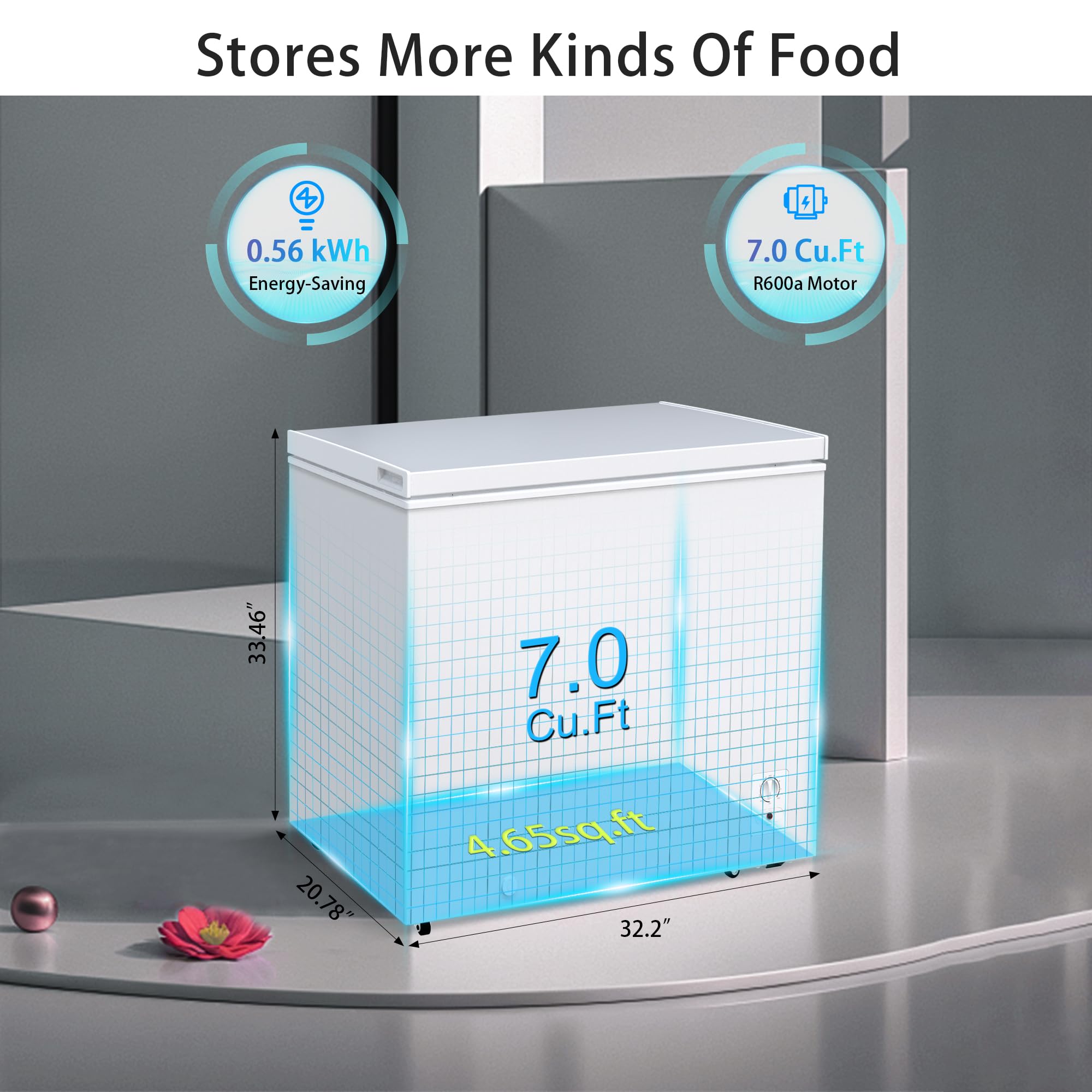 rosmena Chest Freezer 7.0 Cubic Feet, Deep Freezer with 8 Adjustable Thermostat, Compact Freezers with Removable Basket Easy Front Defrost, Drain Standing Top Open Door for Homes, White on Fridge.com