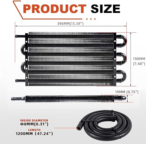 Vista 48 de BARTOO Kit universal de enfriador de aceite de transmisión de 5/16 pulgadas, kit de enfriador de aceite de aleta y tubo de 6 pasos de aleación