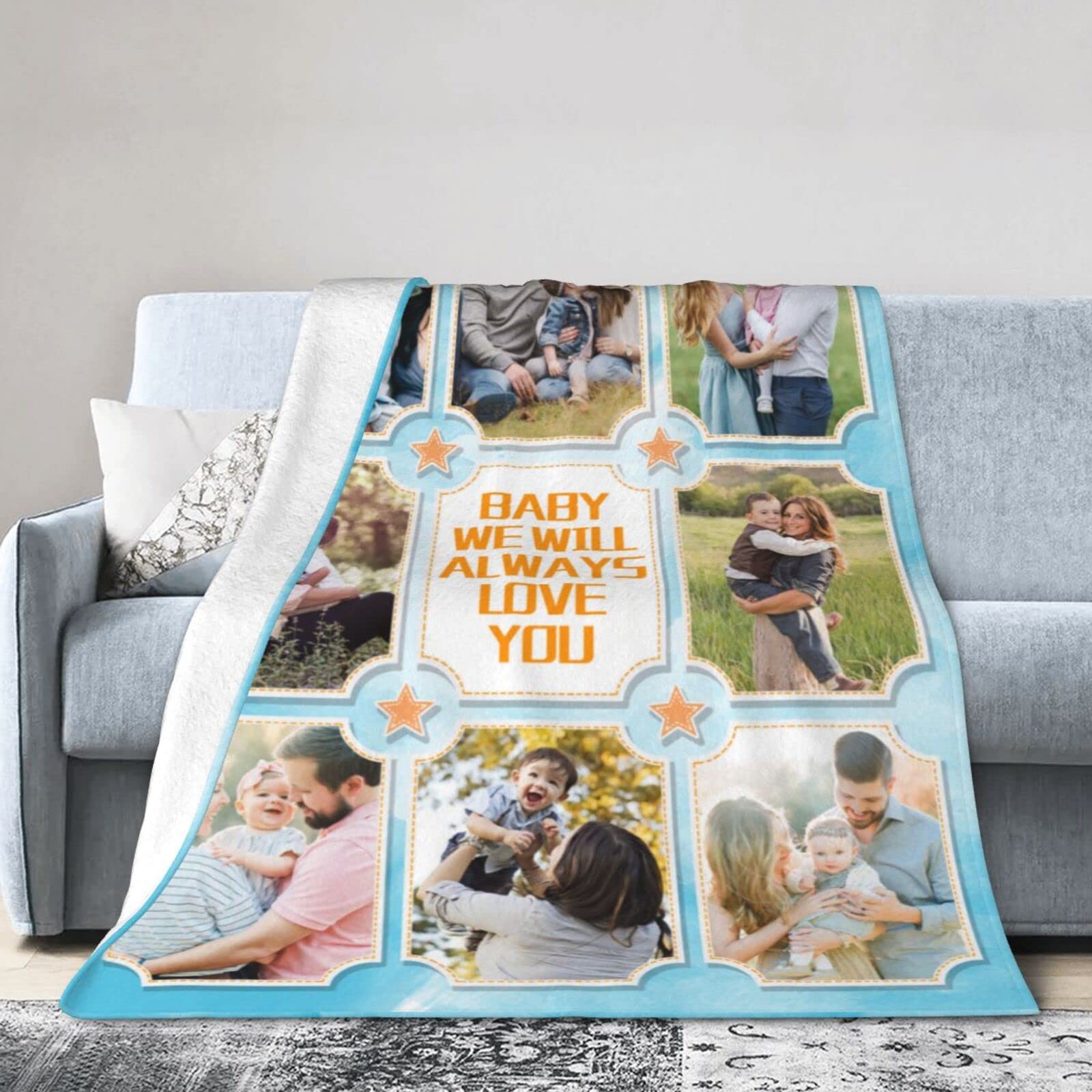 MMAOLP Custom Blanket with Text Photos, I Will Always Love You Personalized Customized Picture Blankets for Family Friends Kids Baby Birthday Used as Souvenir and Gifts 8 Photos Collage