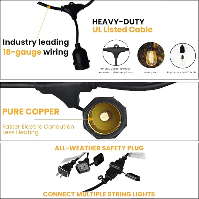 Luces de Cadena LED Svater 96ft 2W Blanco Cálido 2700K IP65 miniatura 5