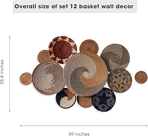 Vista 20 de Set of 10 Handcrafted Boho Wall Basket Decor, Wall Hanging Baskets, Decorative Plates for Wall, Handmade from Vietnam Unique Wicker Wall Art Decor