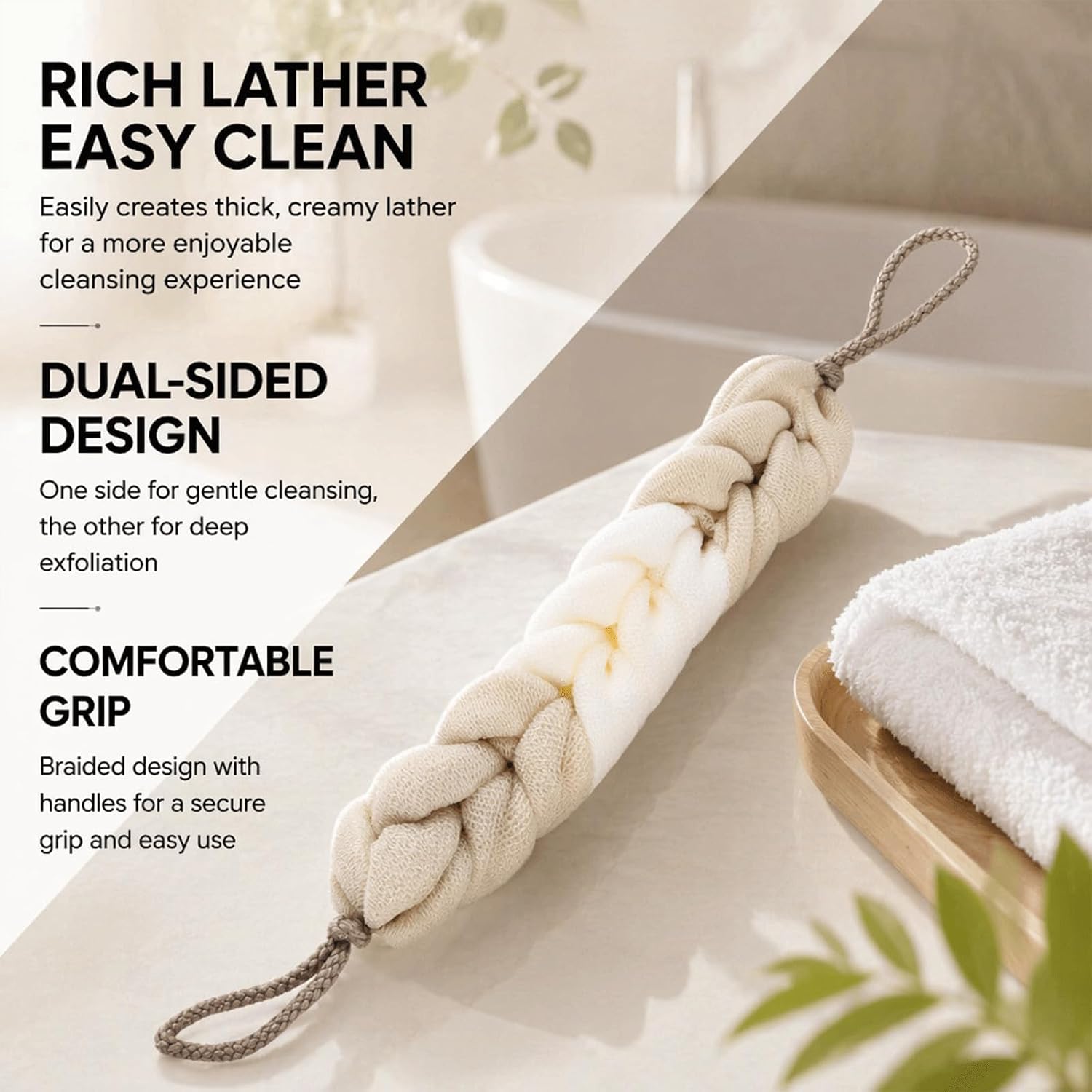 Shower Kit for Women - Loofah with Handle - Body Scrubber - Dry Brush