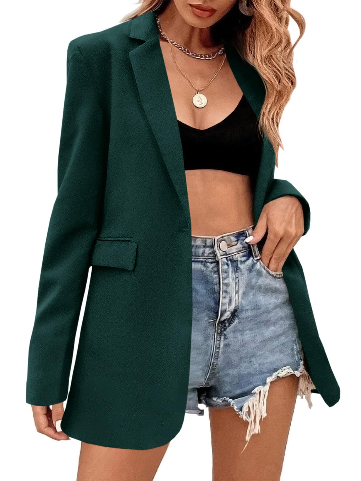 Febriajuce Womens Casual Long Sleeve Lapel Oversized Button Work Office Blazer Suit Jacket
