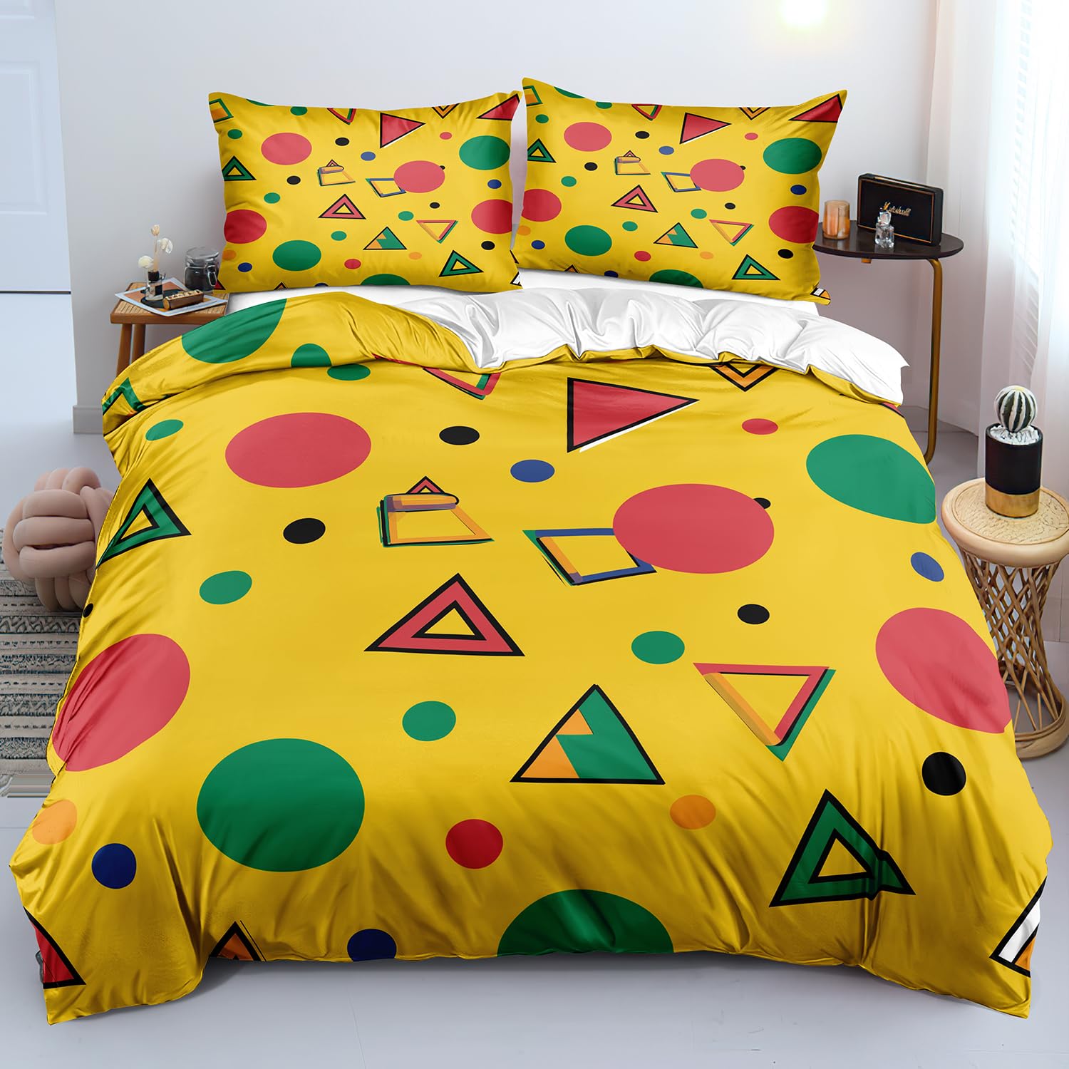 Housse de couette colorée et mignonne pour chambre d'enfant avec parure géométrique jaune