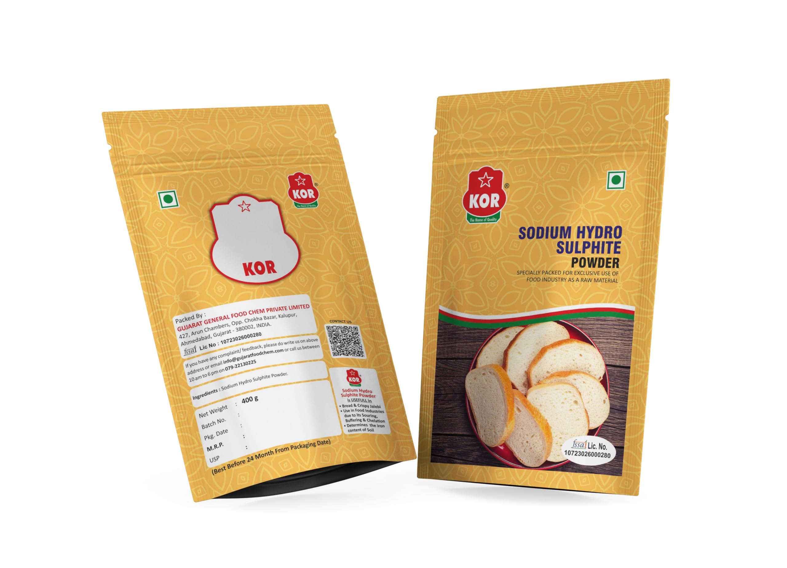 KOR Sodium Hydro Sulphite Powder 400 gm/Crispiness Enhancer & Texture Improver for Sweets & Food Processing/Fine Sodium Dithionite/Food Grade Rangkat Hydro Powder for Jalebi