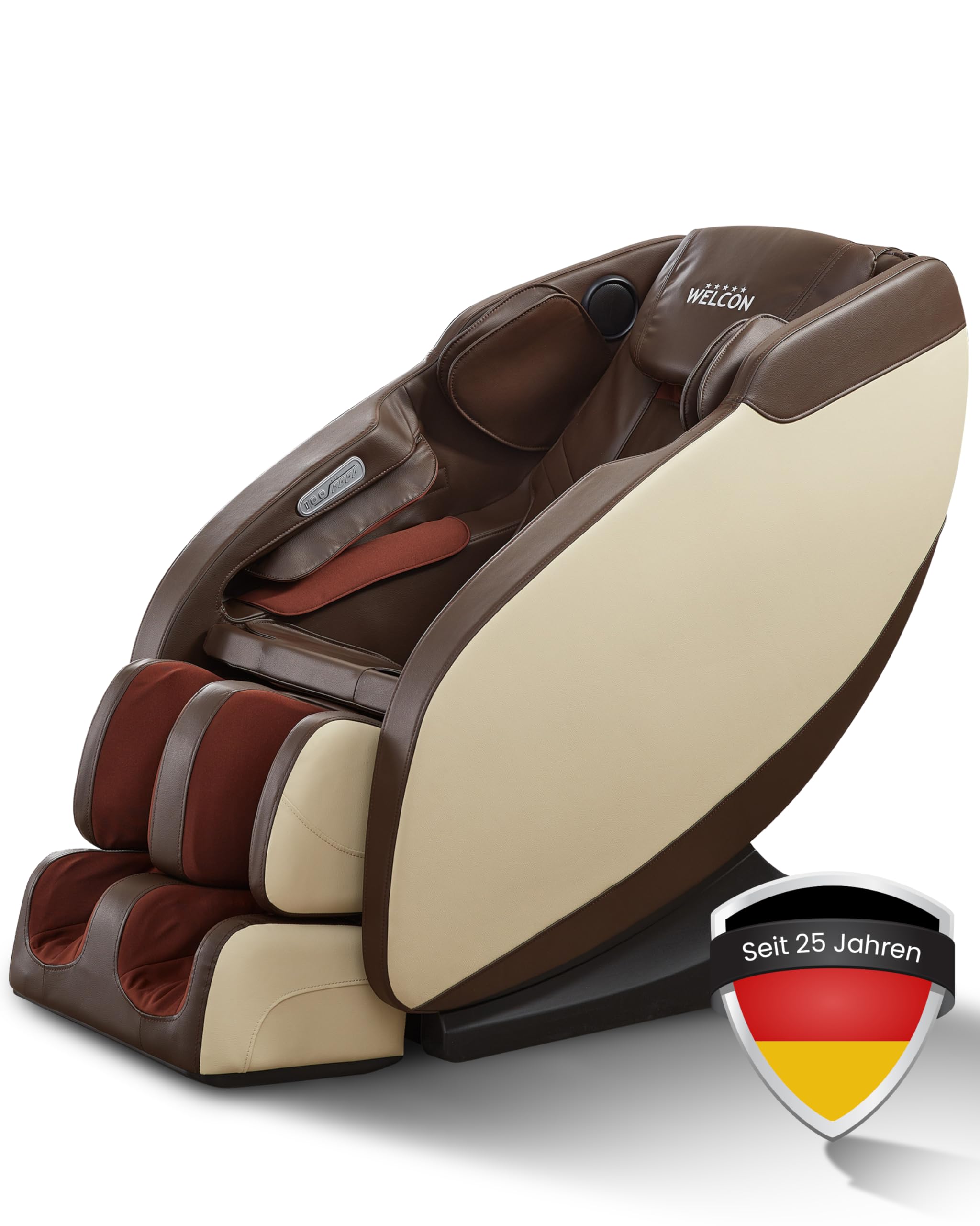 WELCON Prestige II 3D Massagesessel elektrisch Braun-Beige – Zero Gravity Relaxsessel mit Wärmefunktion, 6 Automatikprogrammen & Ganzkörpermassage