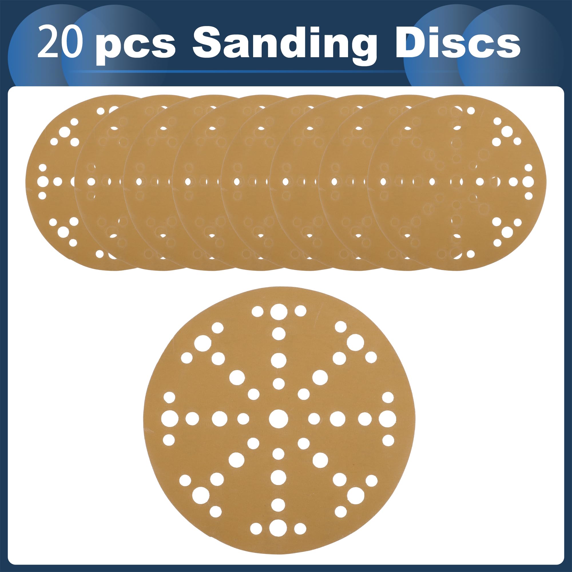 INFINAUTO Sanding Discs, 6" 49 Hole 800 Grit Automotive Repair Round Hook and Loop Sandpaper Aluminum Oxide, Paper Base Yellow, 20 Pcs - Image 4